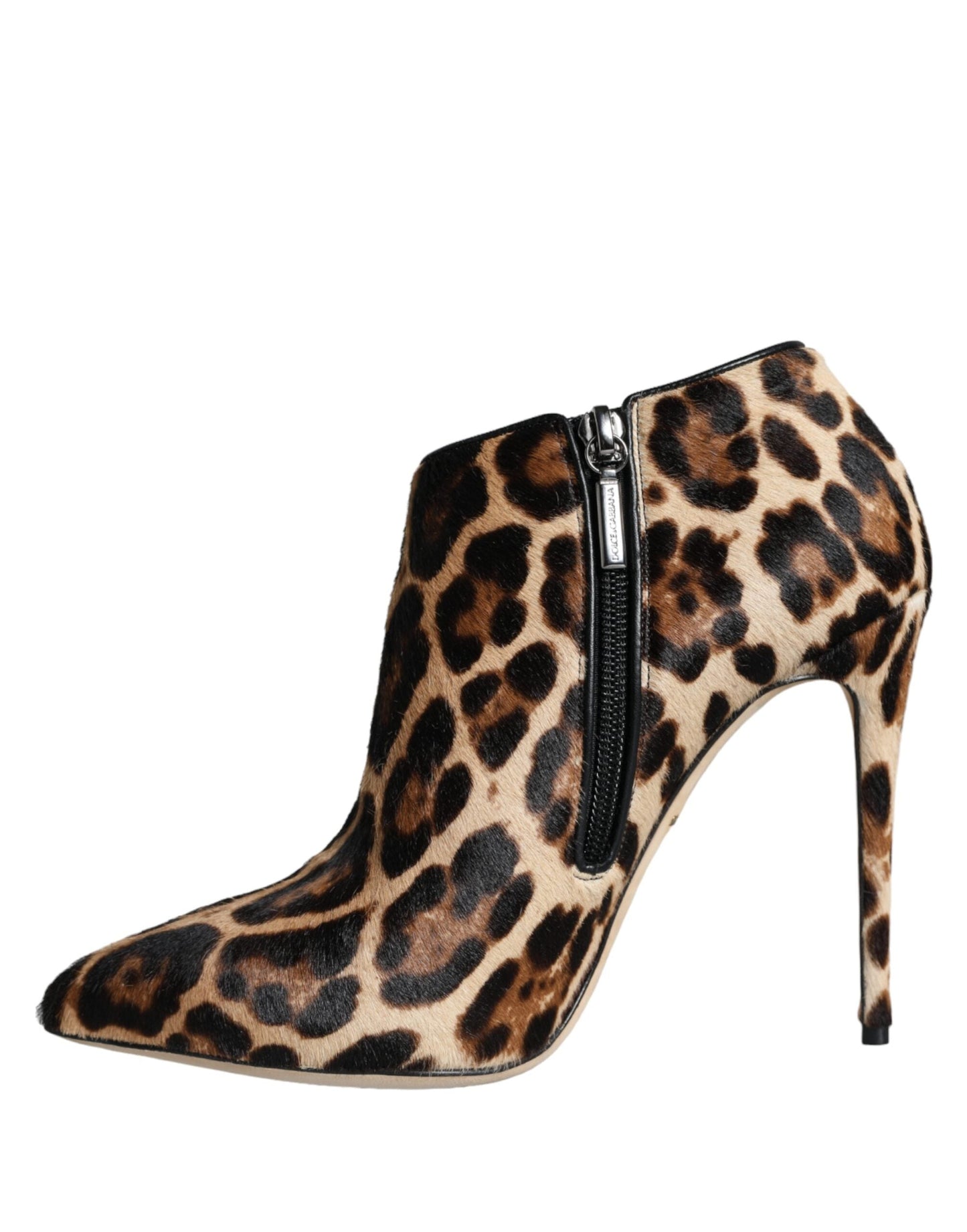 Fashionsarah.com Fashionsarah.com Dolce & Gabbana Brown Leopard Calf Fur Heels Ankle Boots Shoes