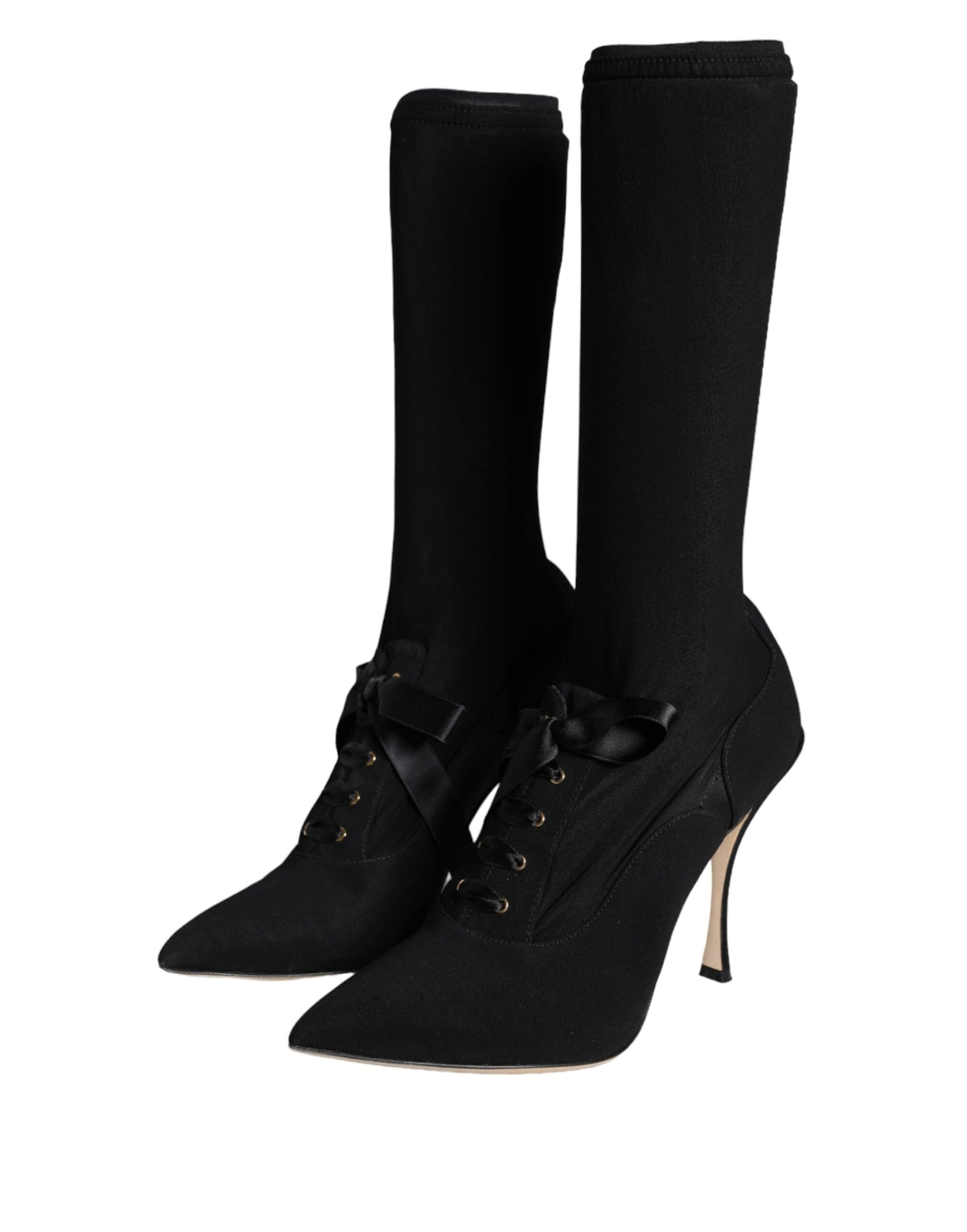 Dolce & Gabbana Black Stiletto Heels Mid Calf Boots Shoes | Fashionsarah.com