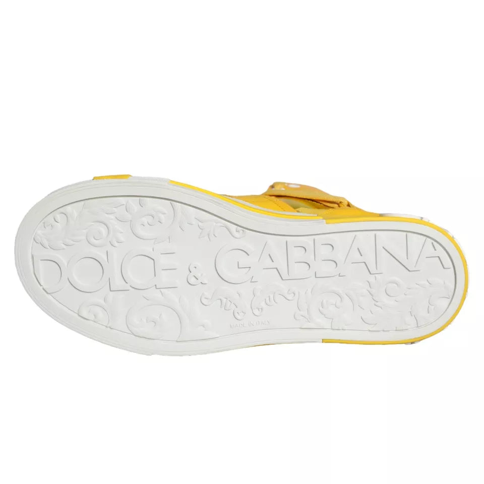 Fashionsarah.com Fashionsarah.com Dolce & Gabbana Yellow White Leather High Top Sneakers Shoes