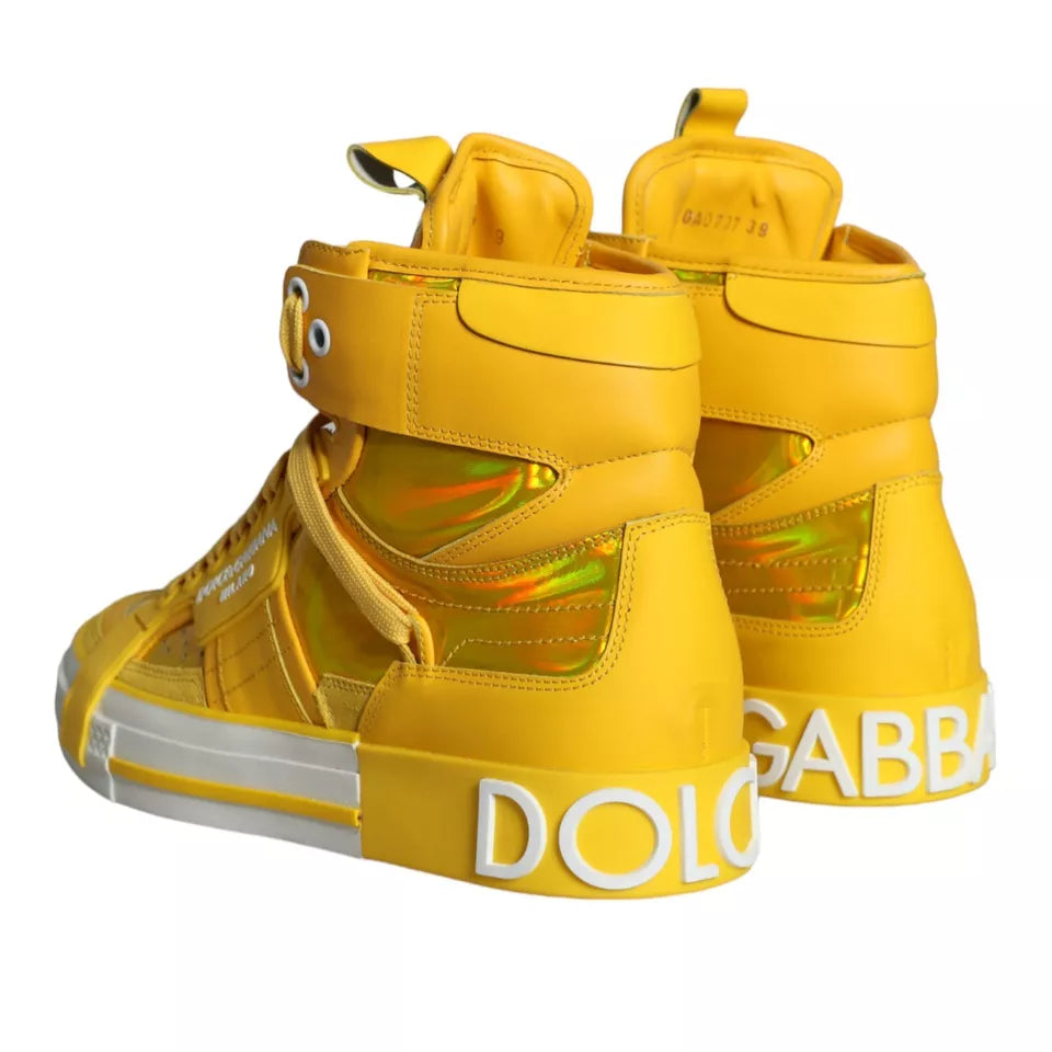 Fashionsarah.com Fashionsarah.com Dolce & Gabbana Yellow White Leather High Top Sneakers Shoes