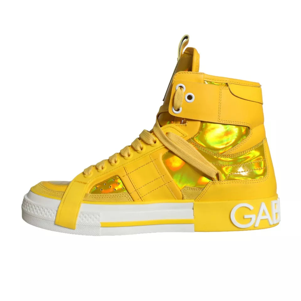 Fashionsarah.com Fashionsarah.com Dolce & Gabbana Yellow White Leather High Top Sneakers Shoes