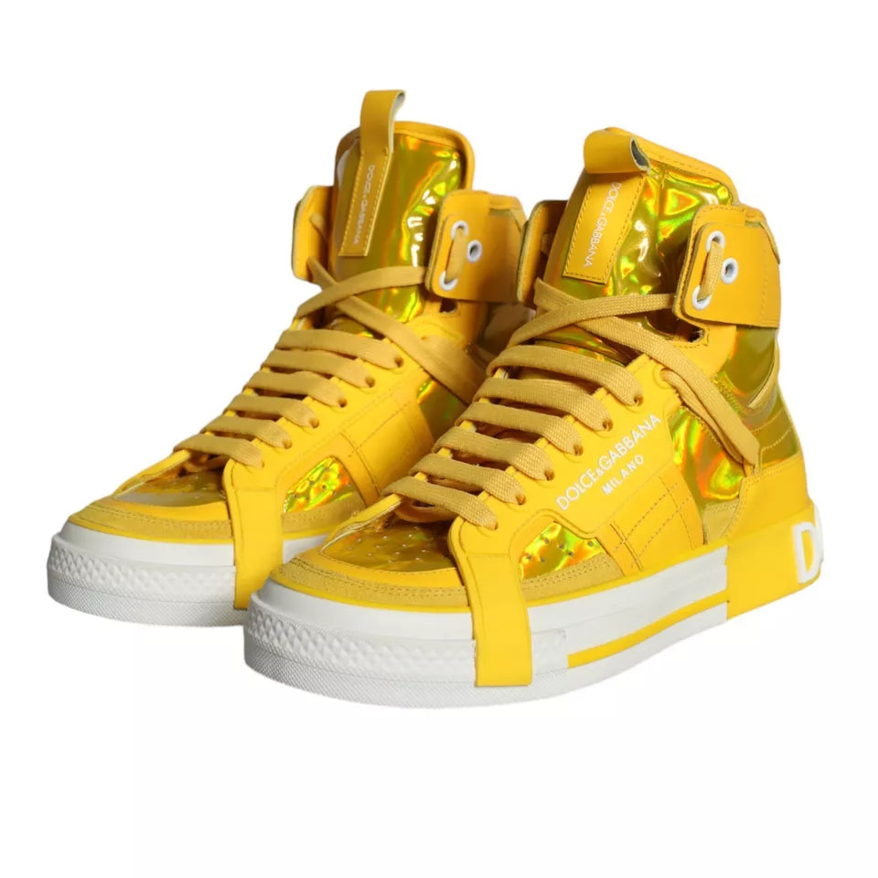 Fashionsarah.com Fashionsarah.com Dolce & Gabbana Yellow White Leather High Top Sneakers Shoes