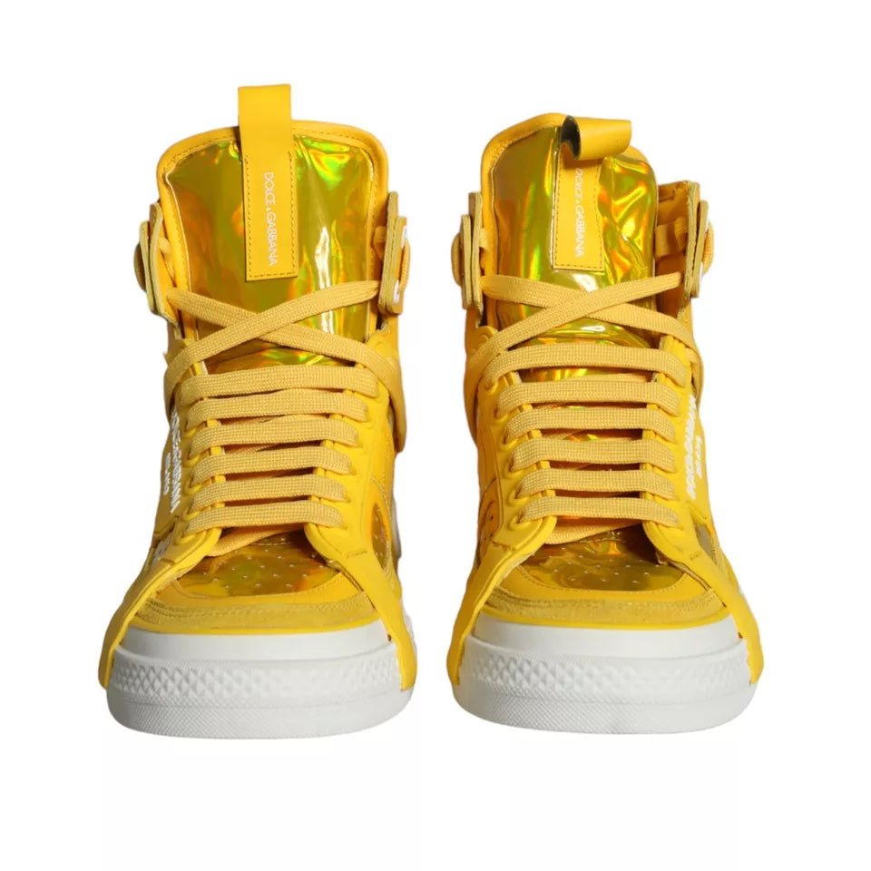 Fashionsarah.com Fashionsarah.com Dolce & Gabbana Yellow White Leather High Top Sneakers Shoes