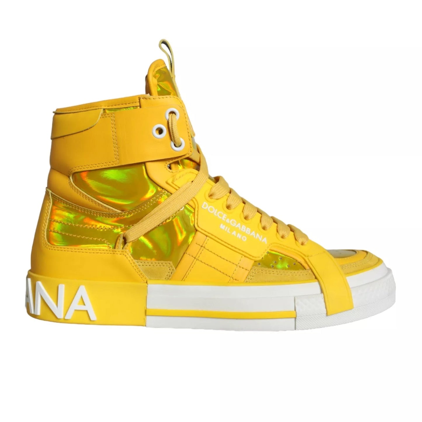 Fashionsarah.com Fashionsarah.com Dolce & Gabbana Yellow White Leather High Top Sneakers Shoes