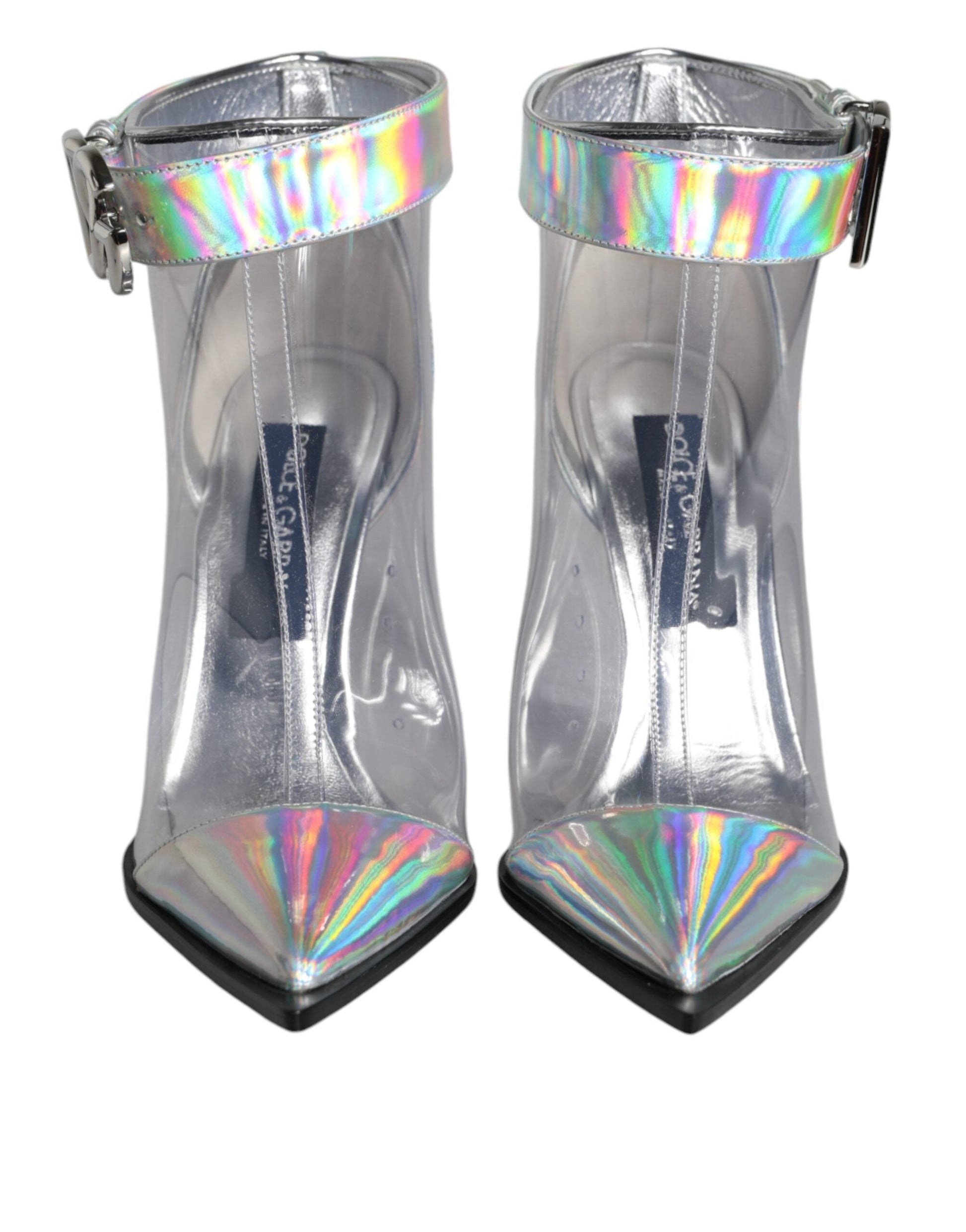 Fashionsarah.com Fashionsarah.com Dolce & Gabbana Silver Iridescent PVC Pointed Short Boots Shoes