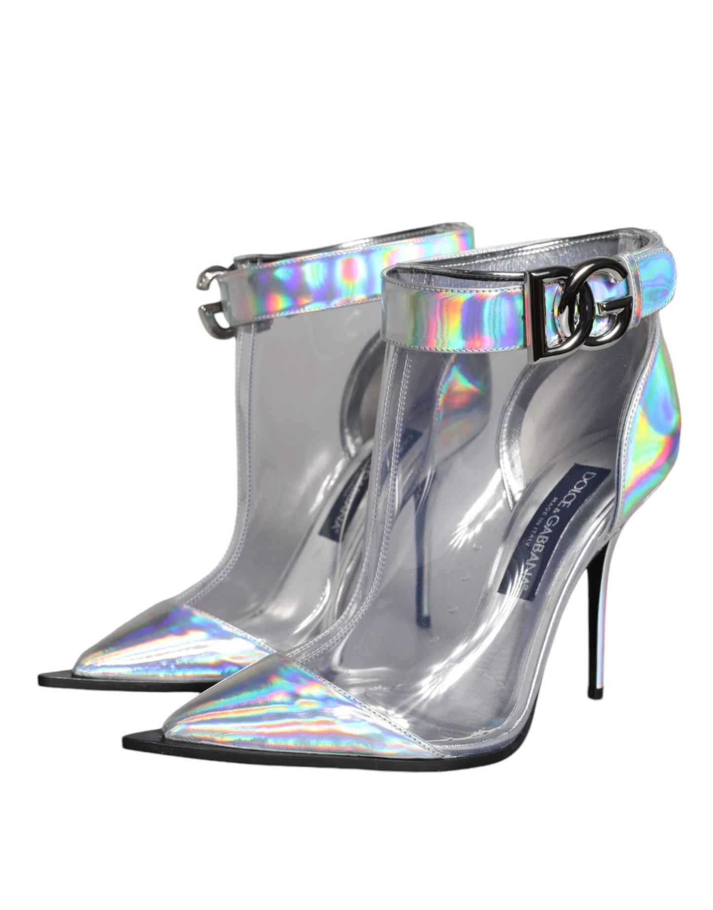 Fashionsarah.com Fashionsarah.com Dolce & Gabbana Silver Iridescent PVC Pointed Short Boots Shoes