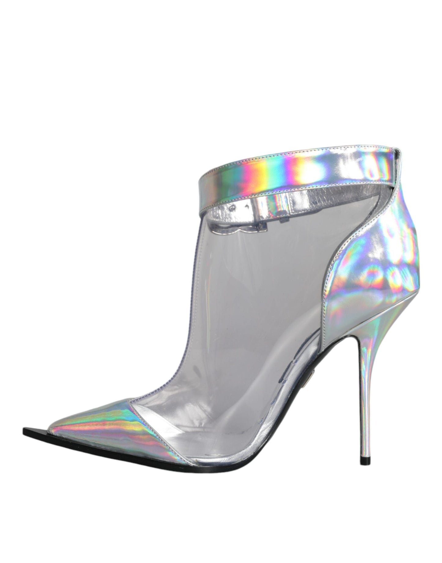 Fashionsarah.com Fashionsarah.com Dolce & Gabbana Silver Iridescent PVC Pointed Short Boots Shoes