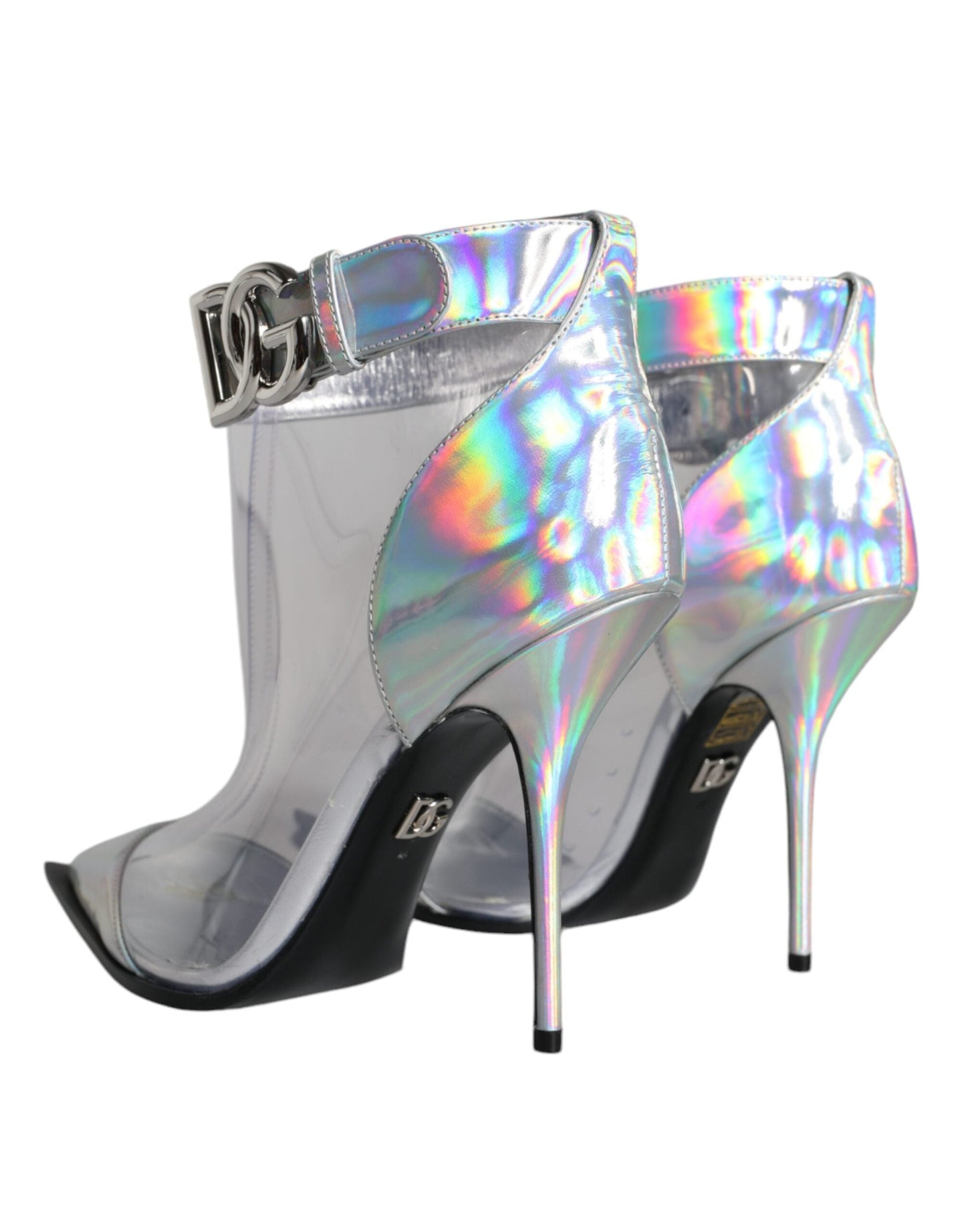 Fashionsarah.com Fashionsarah.com Dolce & Gabbana Silver Iridescent PVC Pointed Short Boots Shoes