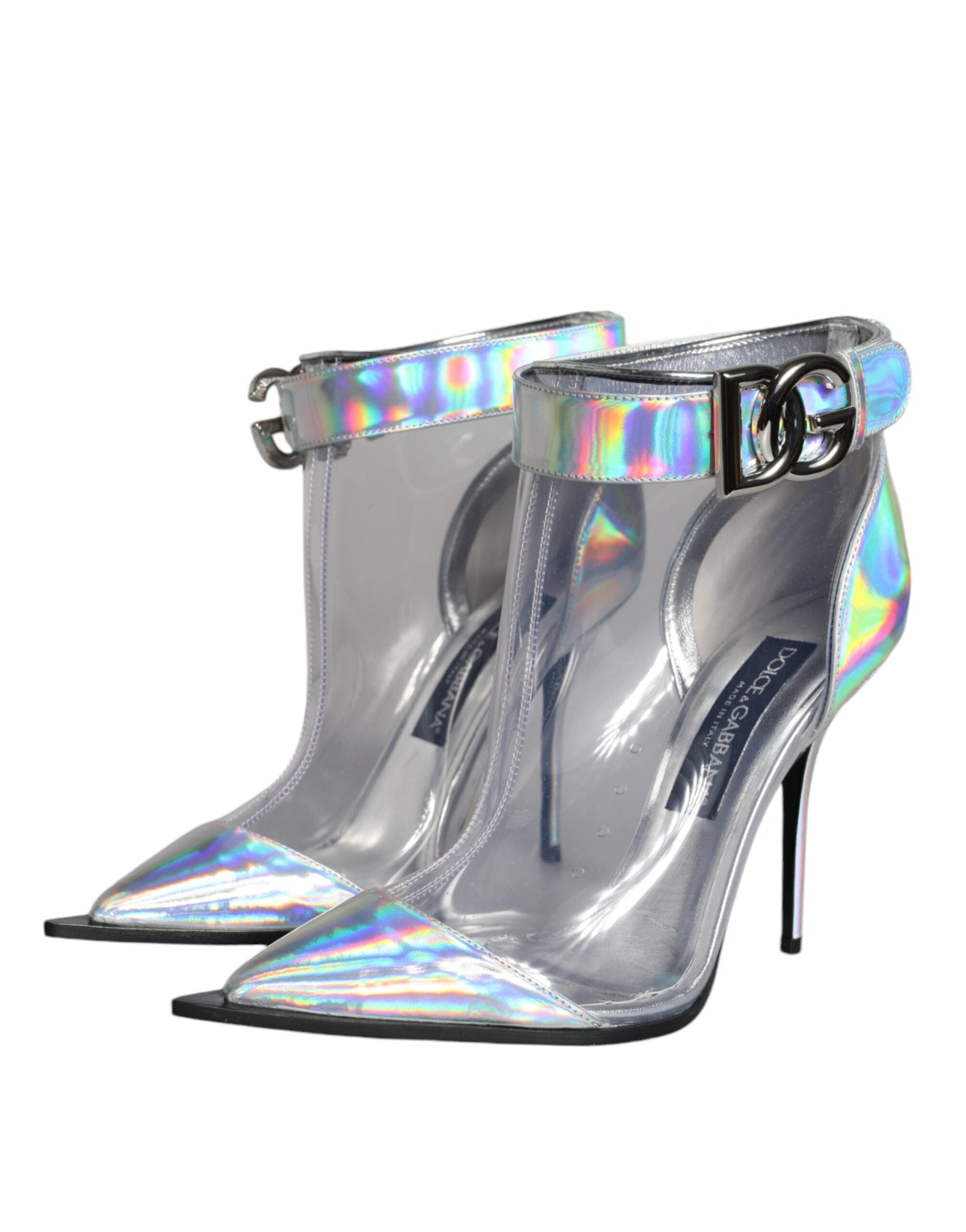 Fashionsarah.com Fashionsarah.com Dolce & Gabbana Silver Iridescent PVC Pointed Short Boots Shoes