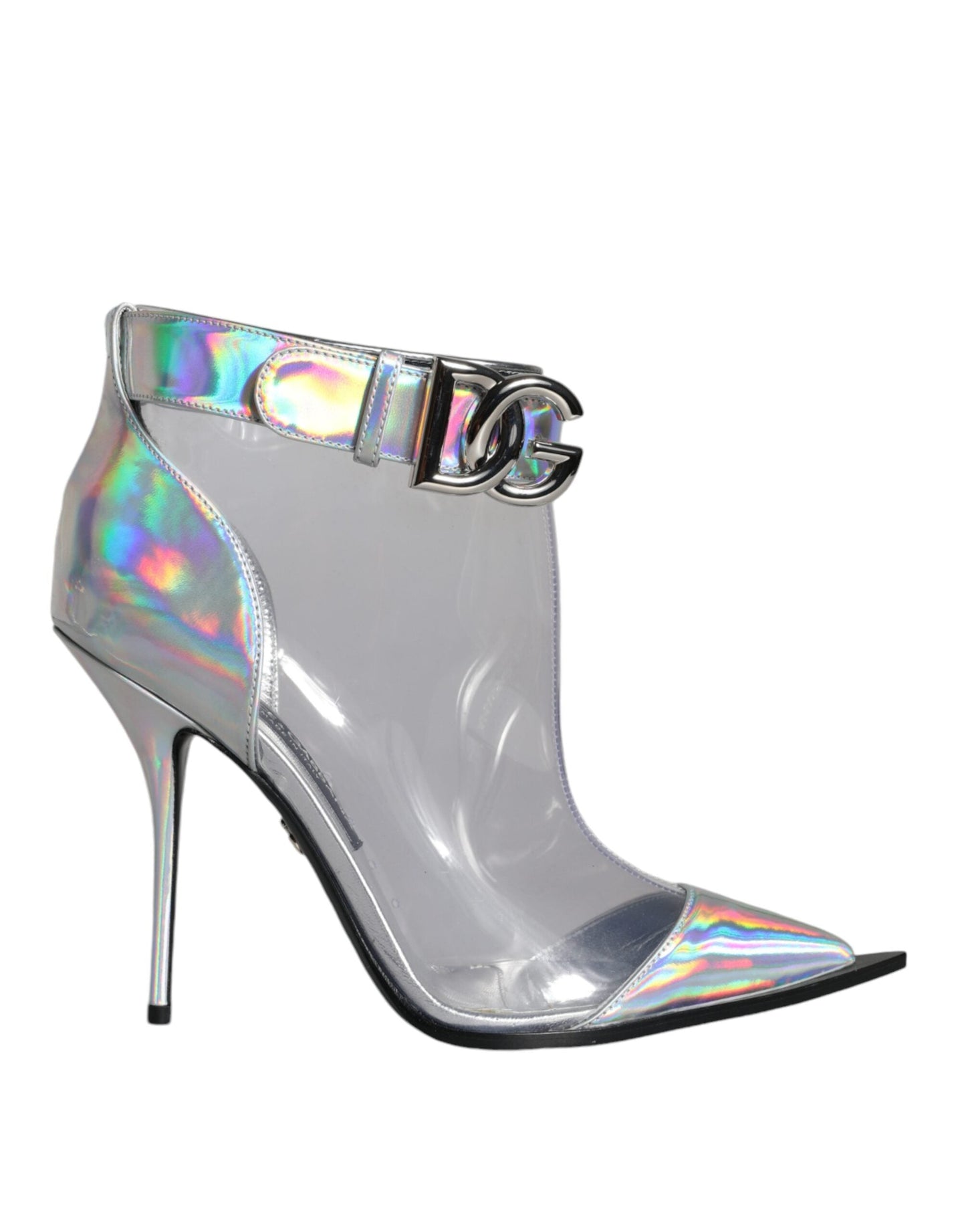 Fashionsarah.com Fashionsarah.com Dolce & Gabbana Silver Iridescent PVC Pointed Short Boots Shoes