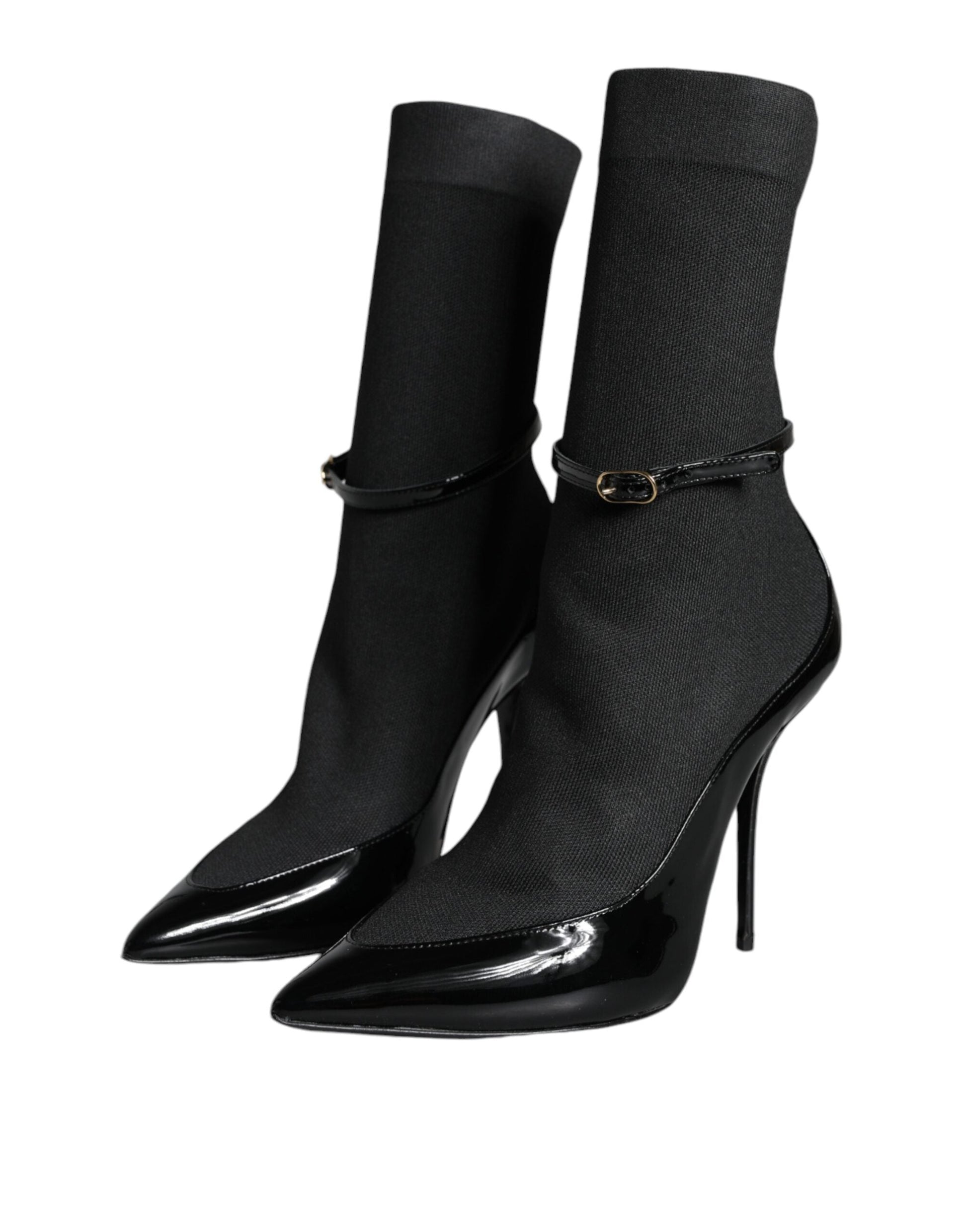 Fashionsarah.com Fashionsarah.com Dolce & Gabbana Black Leather Stilettos Booties Socks Shoes