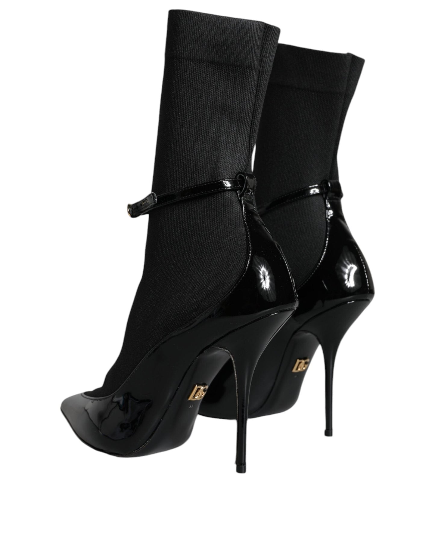 Fashionsarah.com Fashionsarah.com Dolce & Gabbana Black Leather Stilettos Booties Socks Shoes