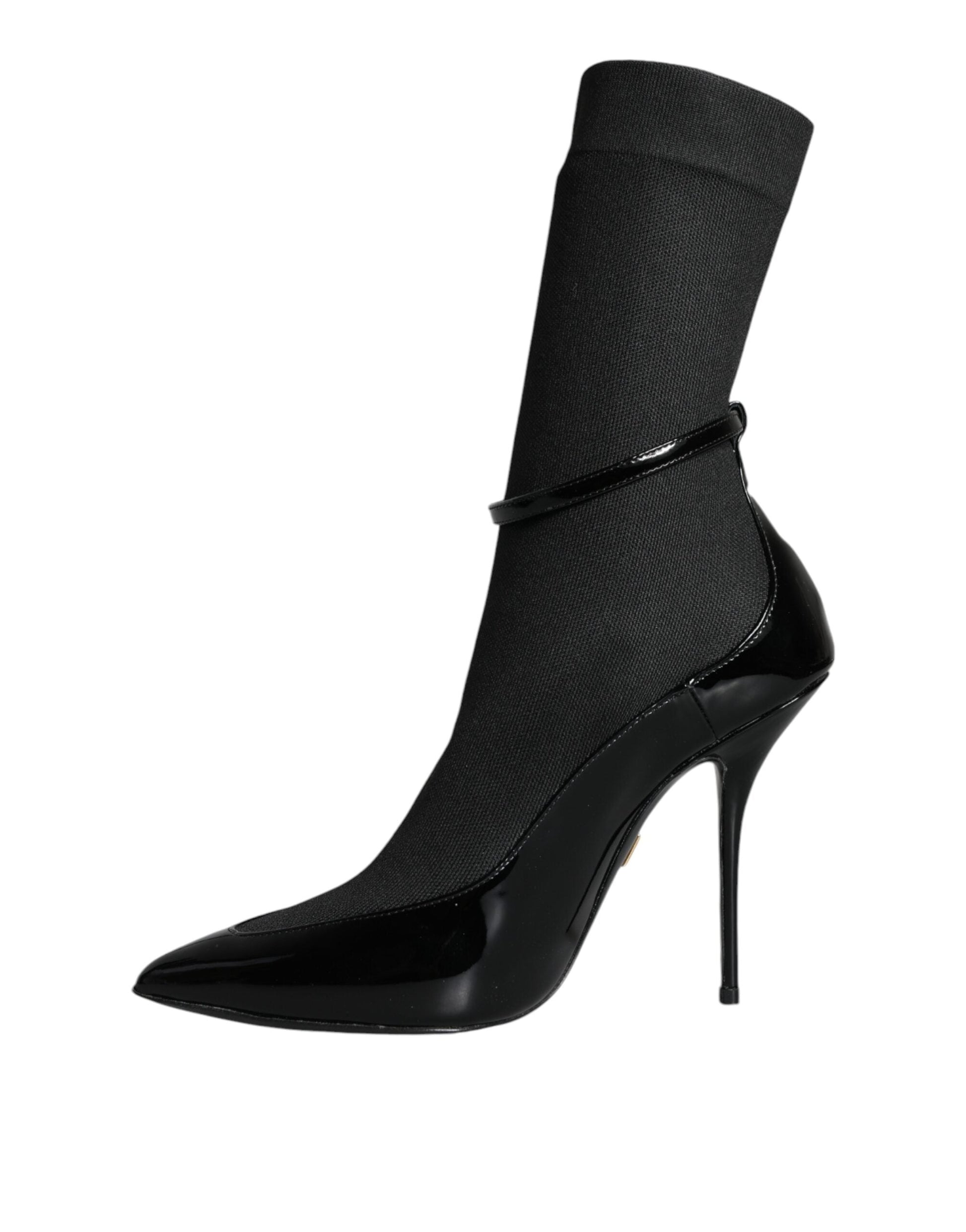 Fashionsarah.com Fashionsarah.com Dolce & Gabbana Black Leather Stilettos Booties Socks Shoes