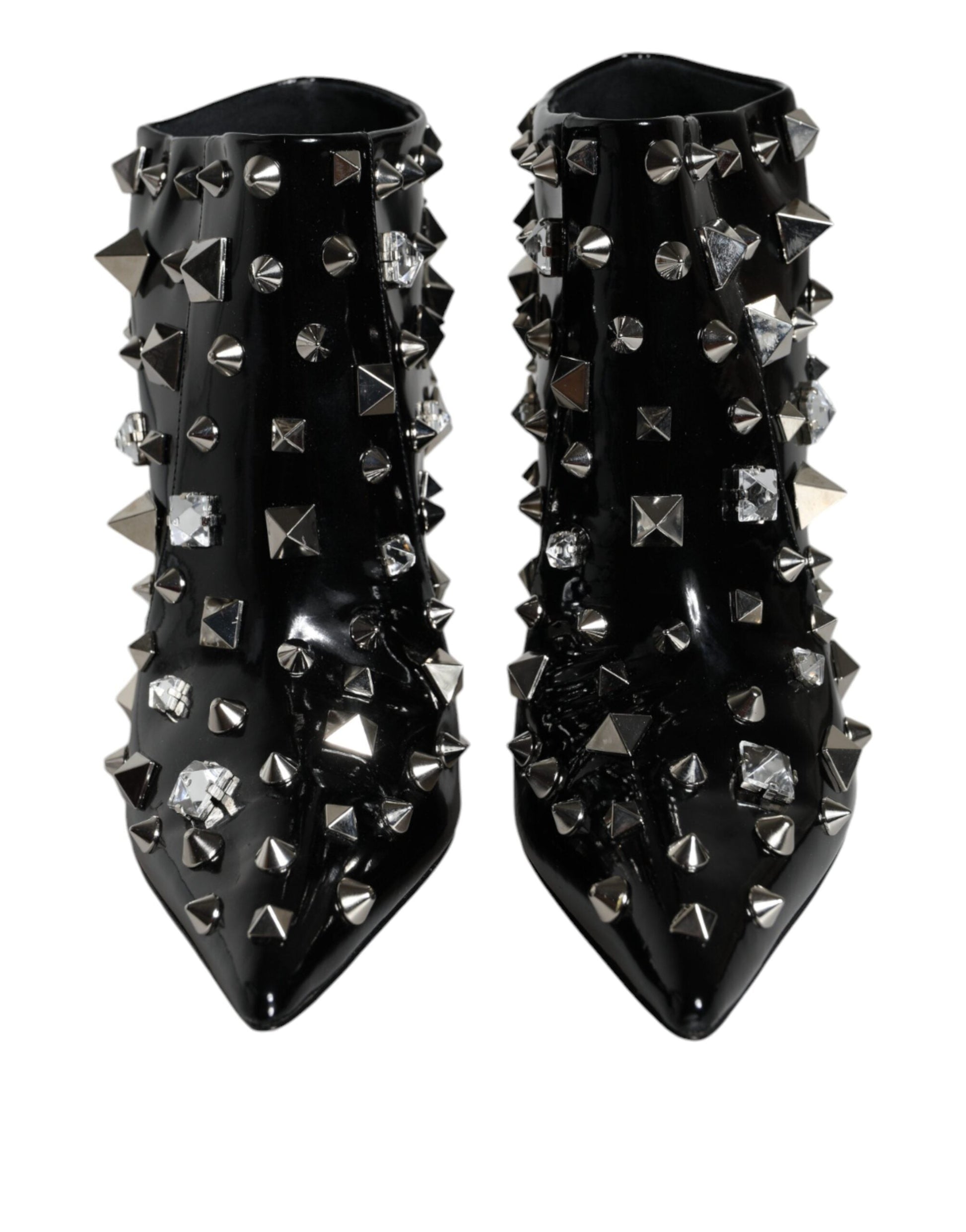 Fashionsarah.com Fashionsarah.com Dolce & Gabbana Black Leather Studs Crystal Ankle Boots Shoes