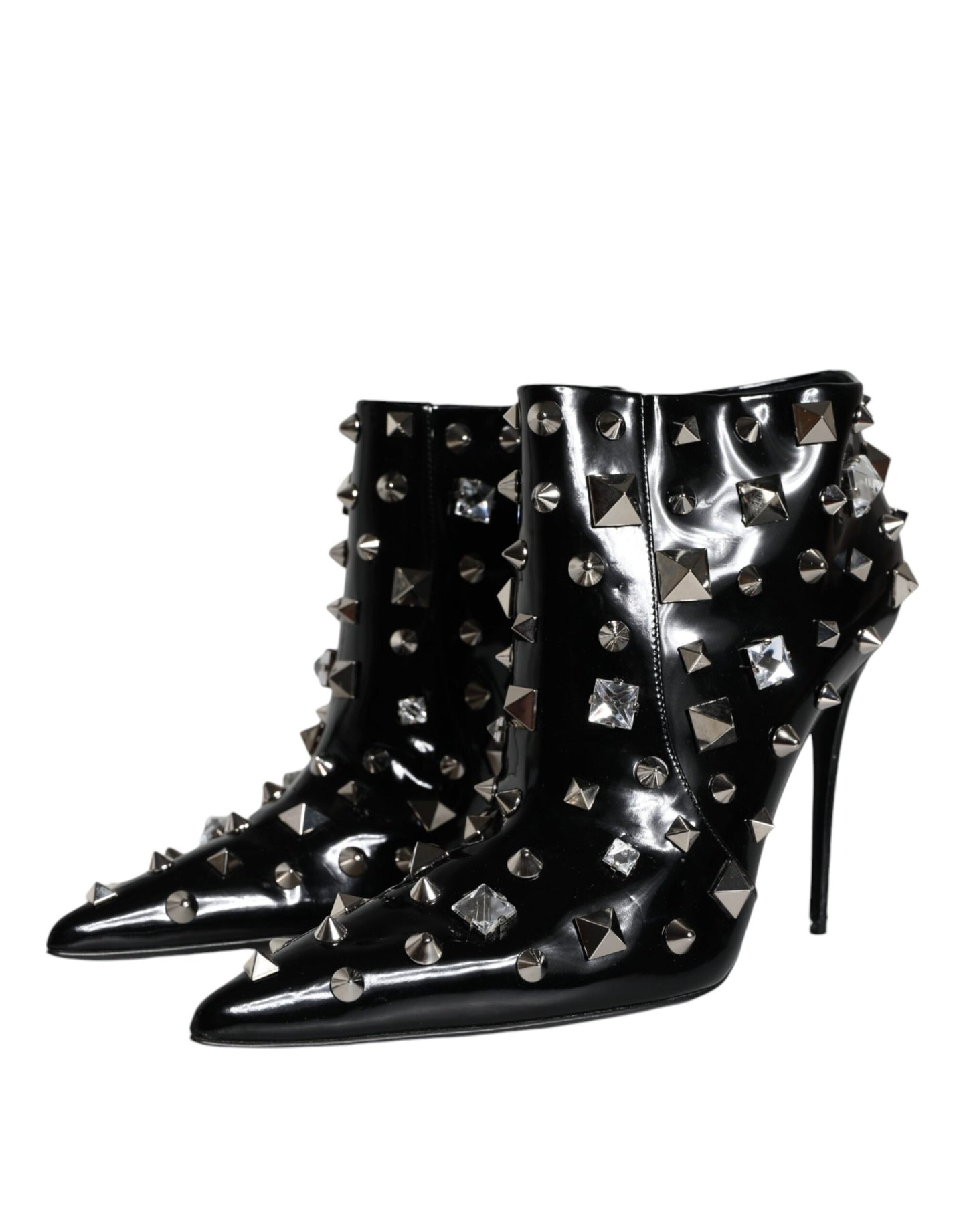 Fashionsarah.com Fashionsarah.com Dolce & Gabbana Black Leather Studs Crystal Ankle Boots Shoes