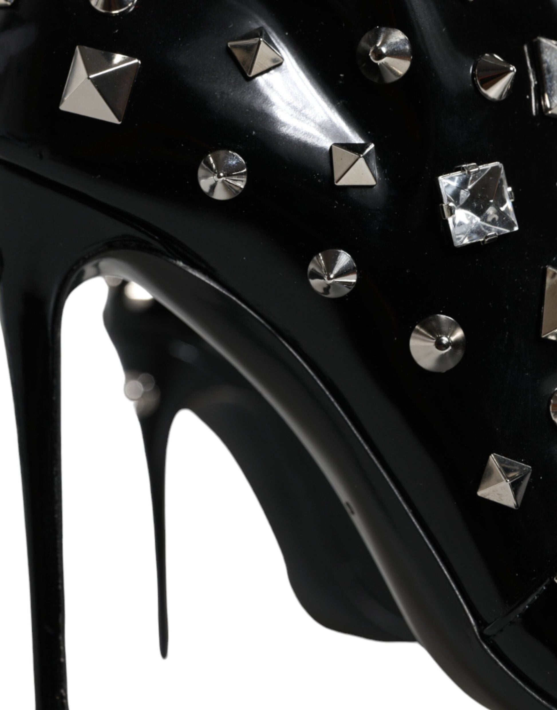 Fashionsarah.com Fashionsarah.com Dolce & Gabbana Black Leather Studs Crystal Ankle Boots Shoes