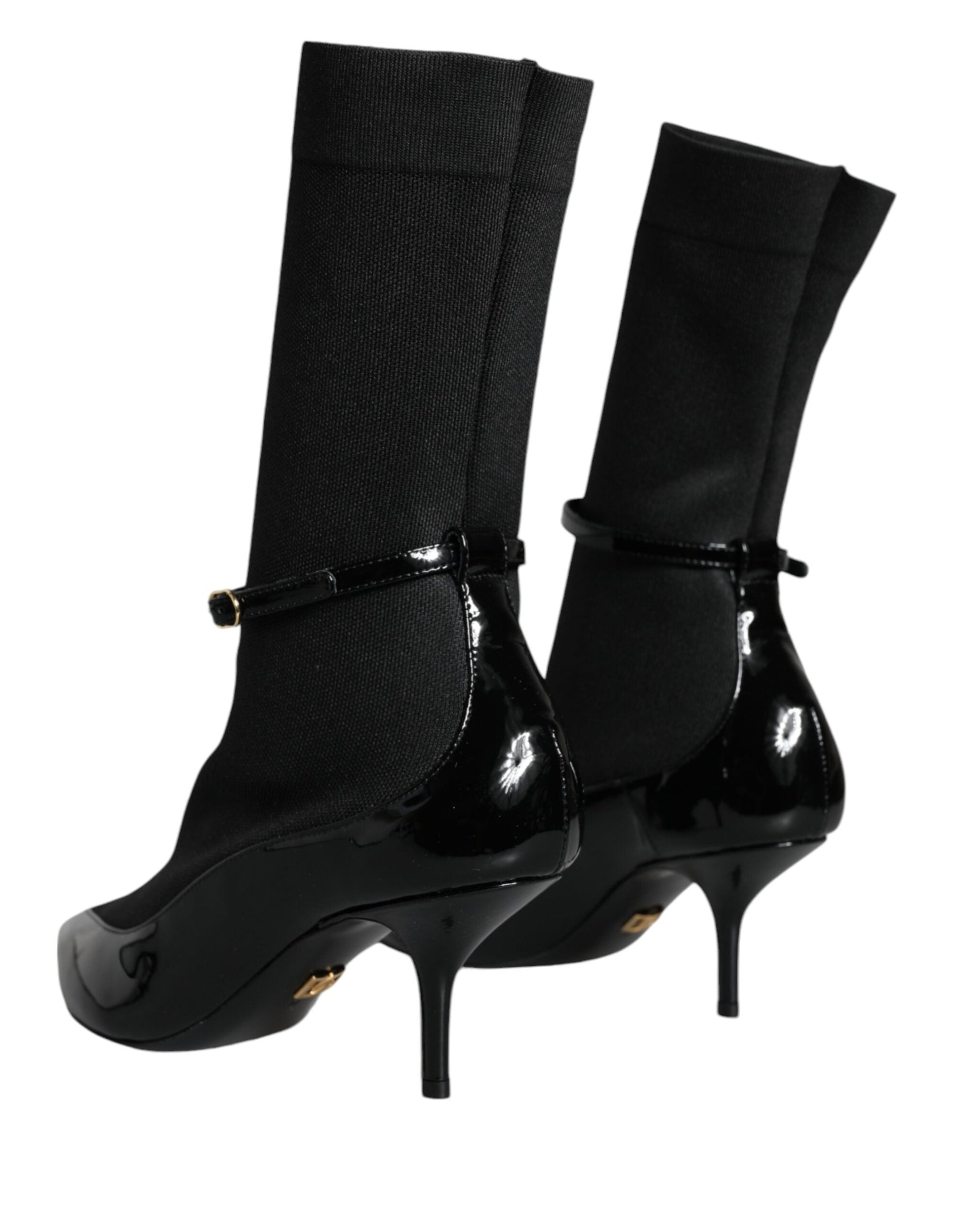 Fashionsarah.com Fashionsarah.com Dolce & Gabbana Black Leather Stilettos Booties Socks Shoes