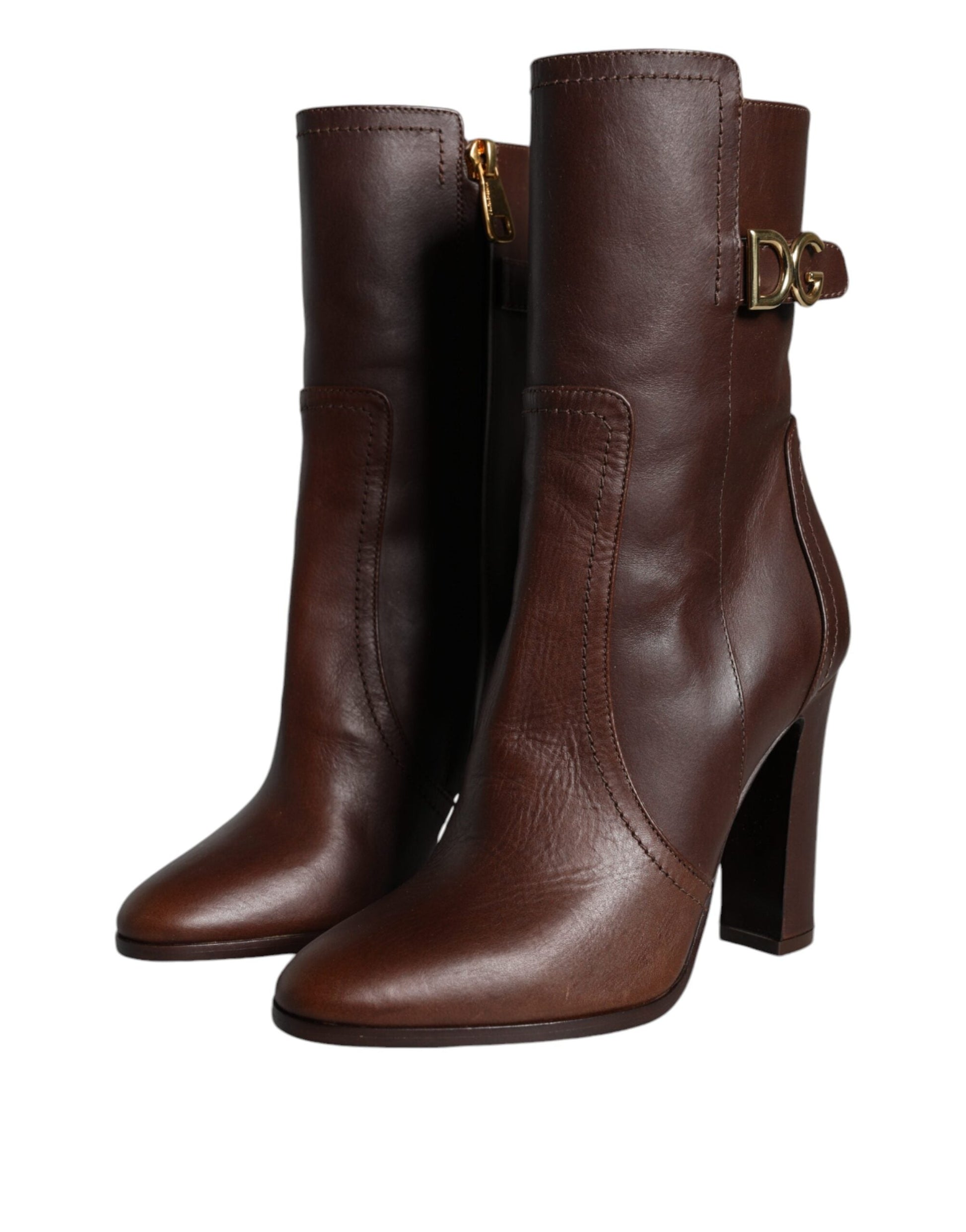 Fashionsarah.com Fashionsarah.com Dolce & Gabbana Brown Leather Heels Mid Calf Boots Shoes