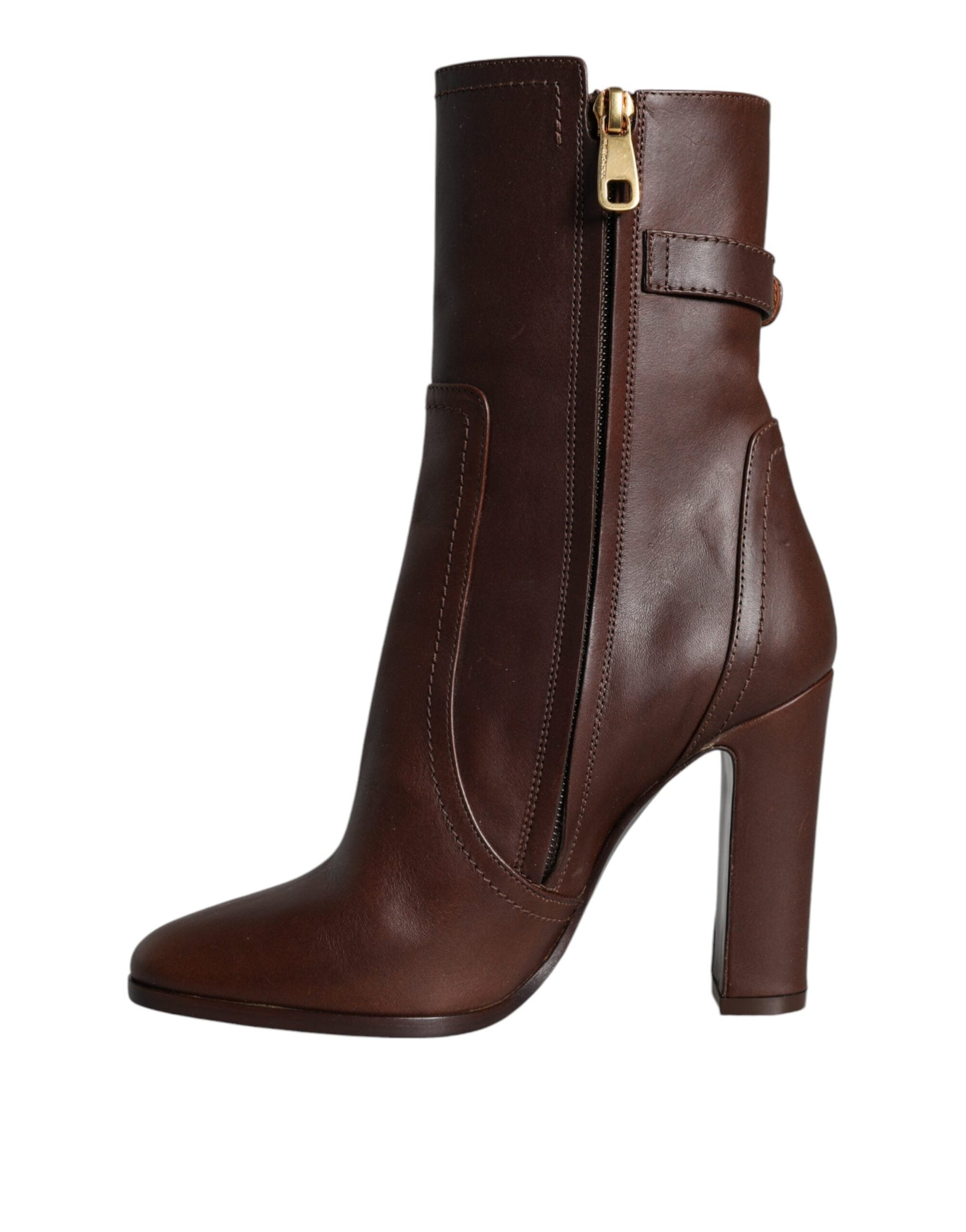 Fashionsarah.com Fashionsarah.com Dolce & Gabbana Brown Leather Heels Mid Calf Boots Shoes