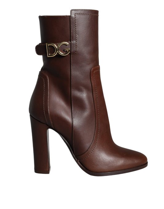 Fashionsarah.com Fashionsarah.com Dolce & Gabbana Brown Leather Heels Mid Calf Boots Shoes