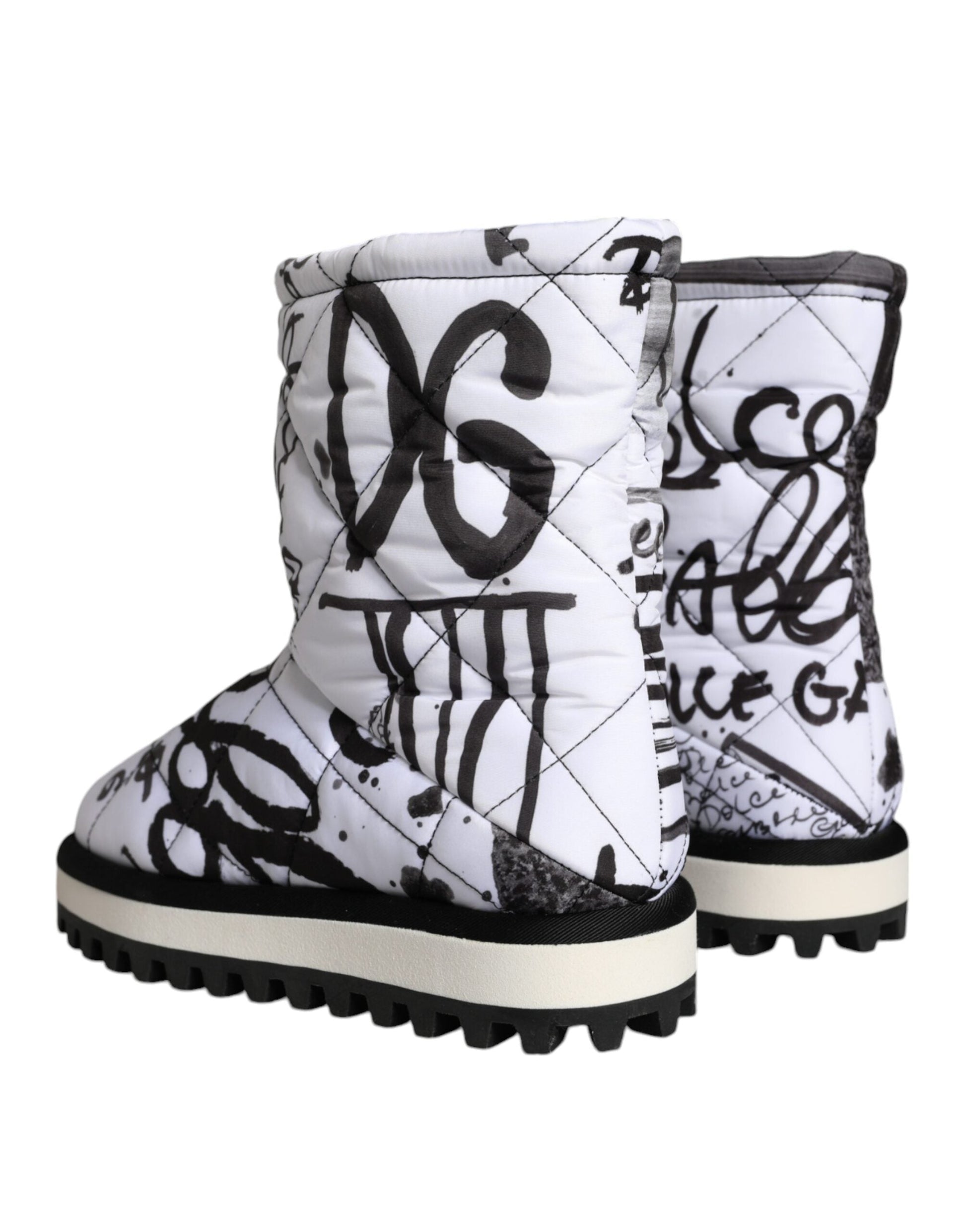 Fashionsarah.com Fashionsarah.com Dolce & Gabbana White Padded Logo Print Mid Calf Boots Shoes