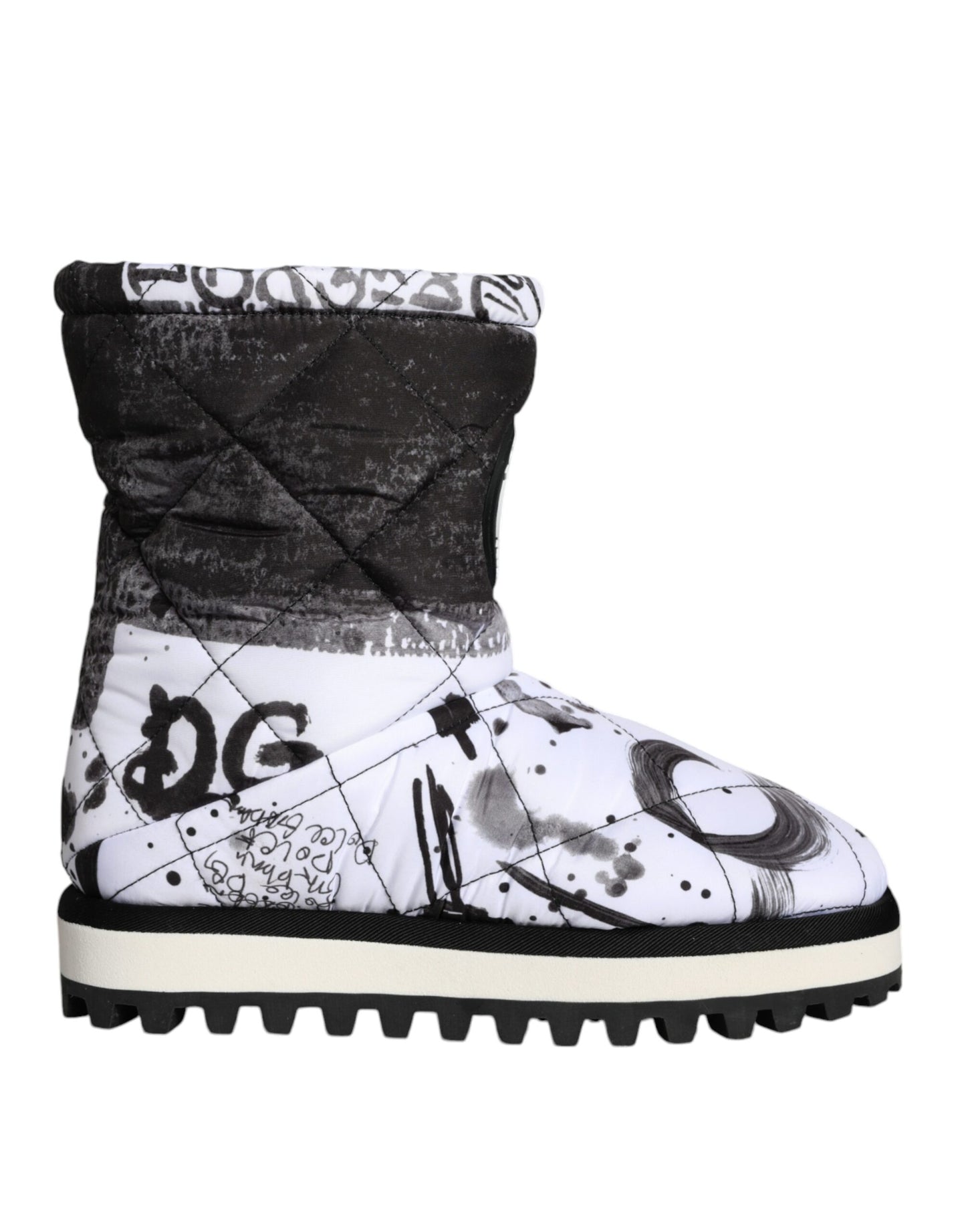 Fashionsarah.com Fashionsarah.com Dolce & Gabbana White Padded Logo Print Mid Calf Boots Shoes