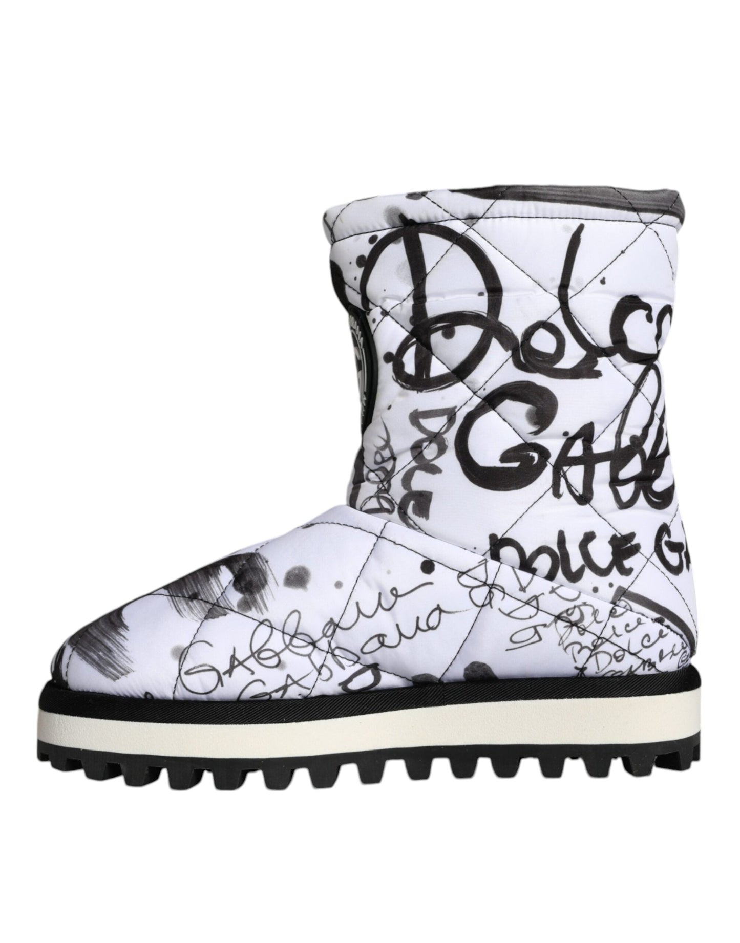 Fashionsarah.com Fashionsarah.com Dolce & Gabbana White Padded Logo Print Mid Calf Boots Shoes