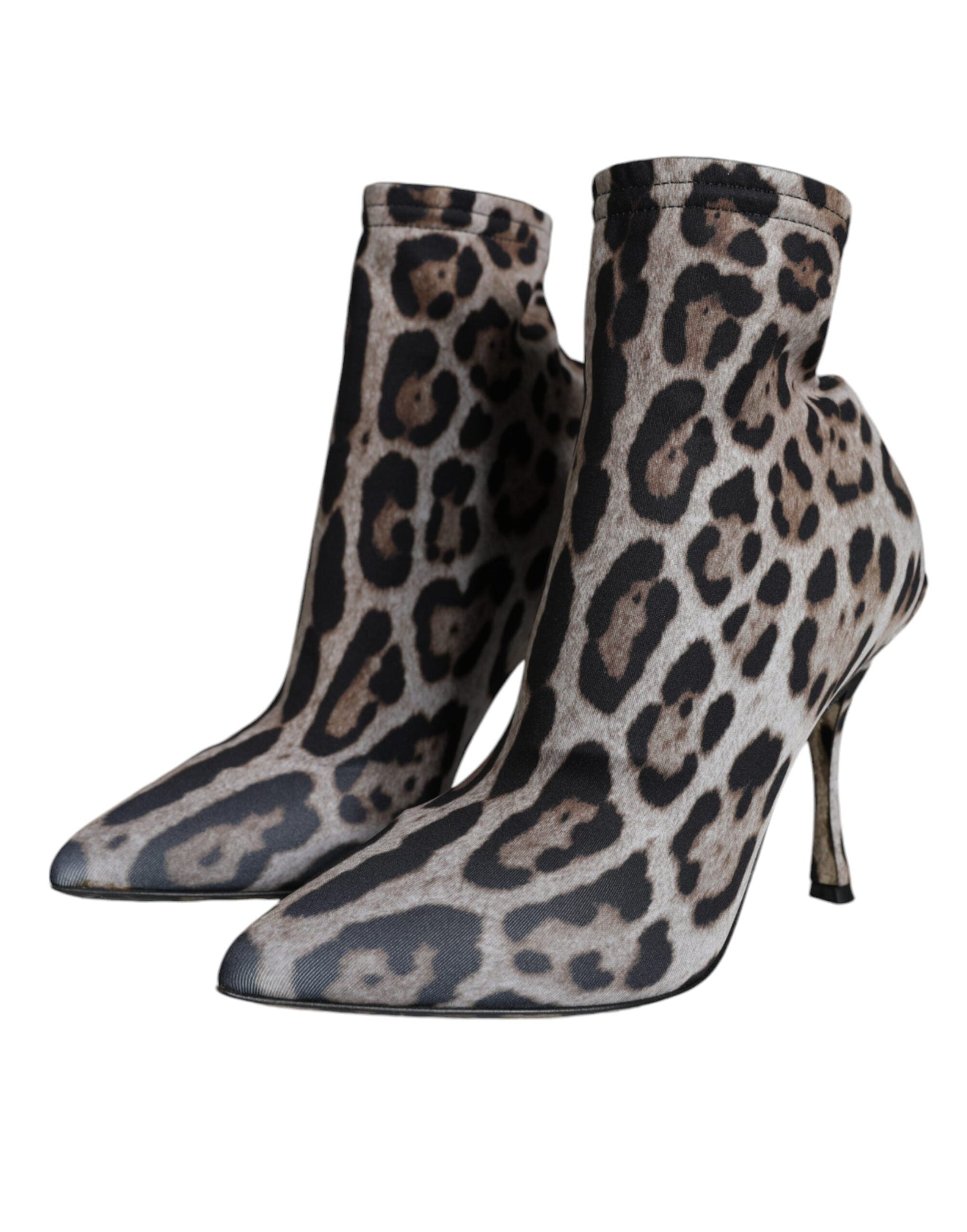 Fashionsarah.com Fashionsarah.com Dolce & Gabbana Gray Leopard Stretch Heels Ankle Boots Shoes