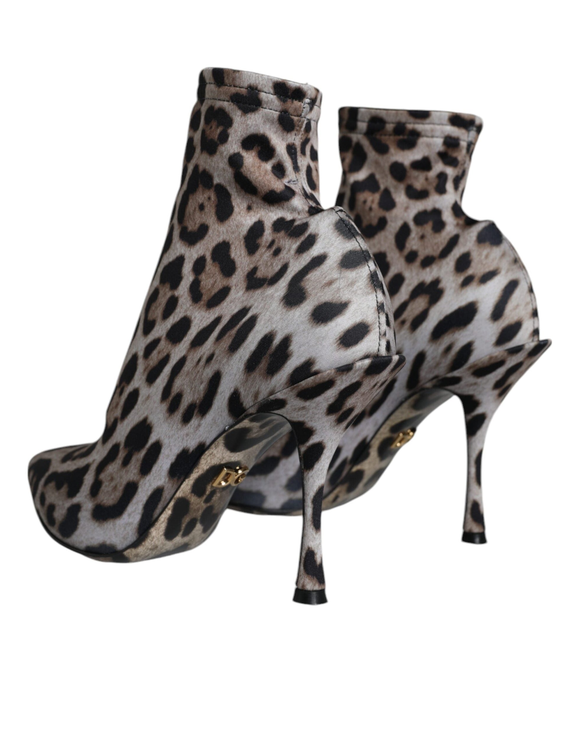 Fashionsarah.com Fashionsarah.com Dolce & Gabbana Gray Leopard Stretch Heels Ankle Boots Shoes