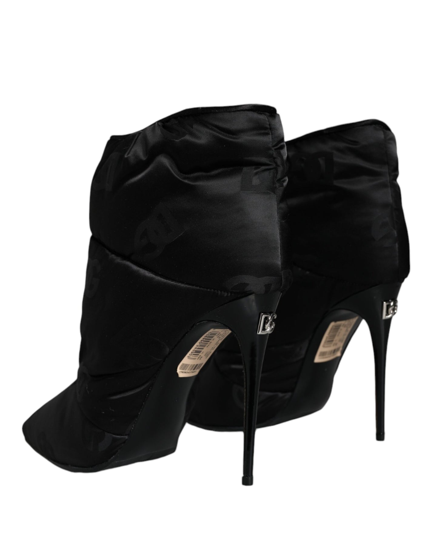 Dolce & Gabbana Black DG Logo Padded Heels Ankle Boots Shoes | Fashionsarah.com