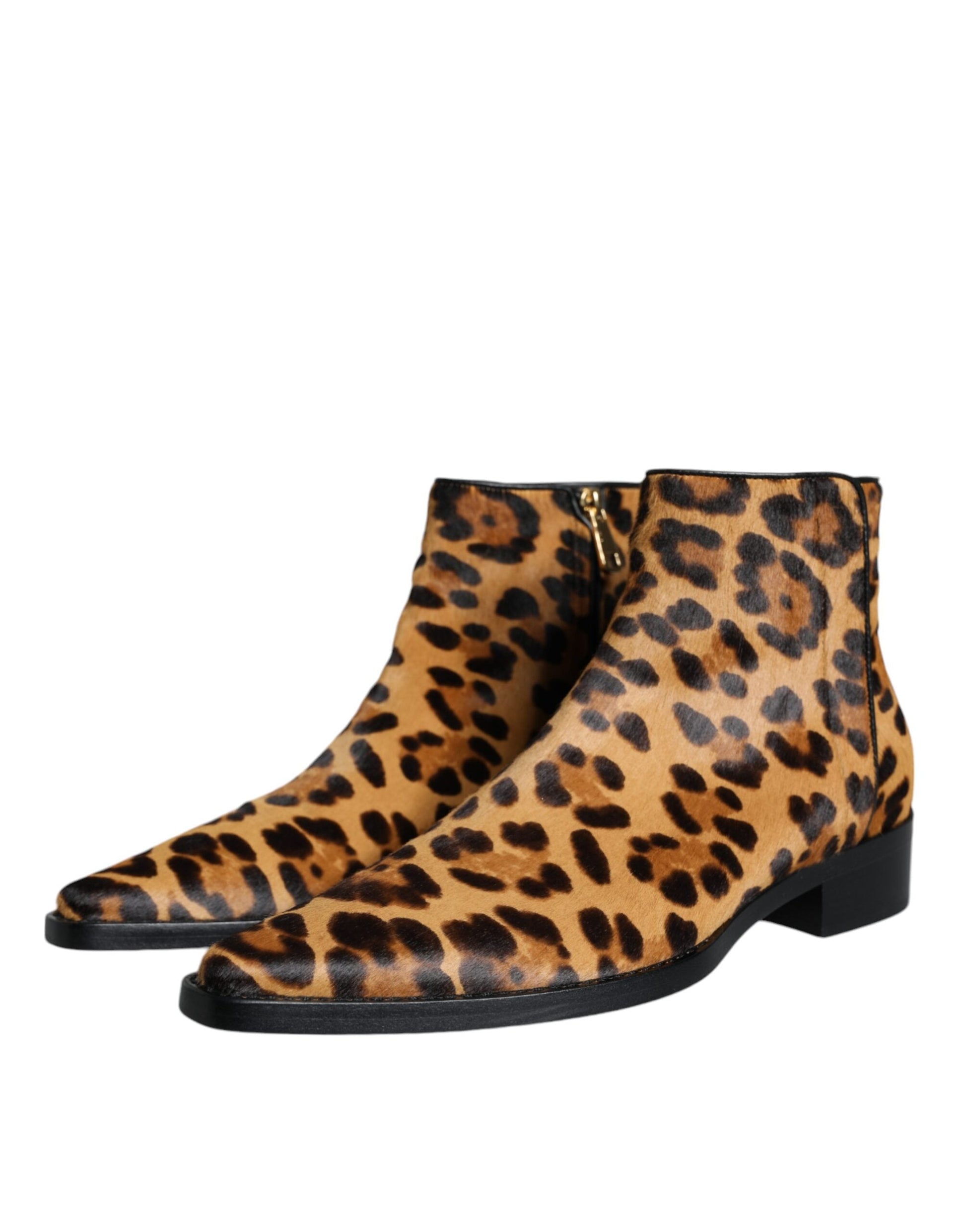 Fashionsarah.com Fashionsarah.com Dolce & Gabbana Brown Leopard Calf Fur Ankle Boots Shoes