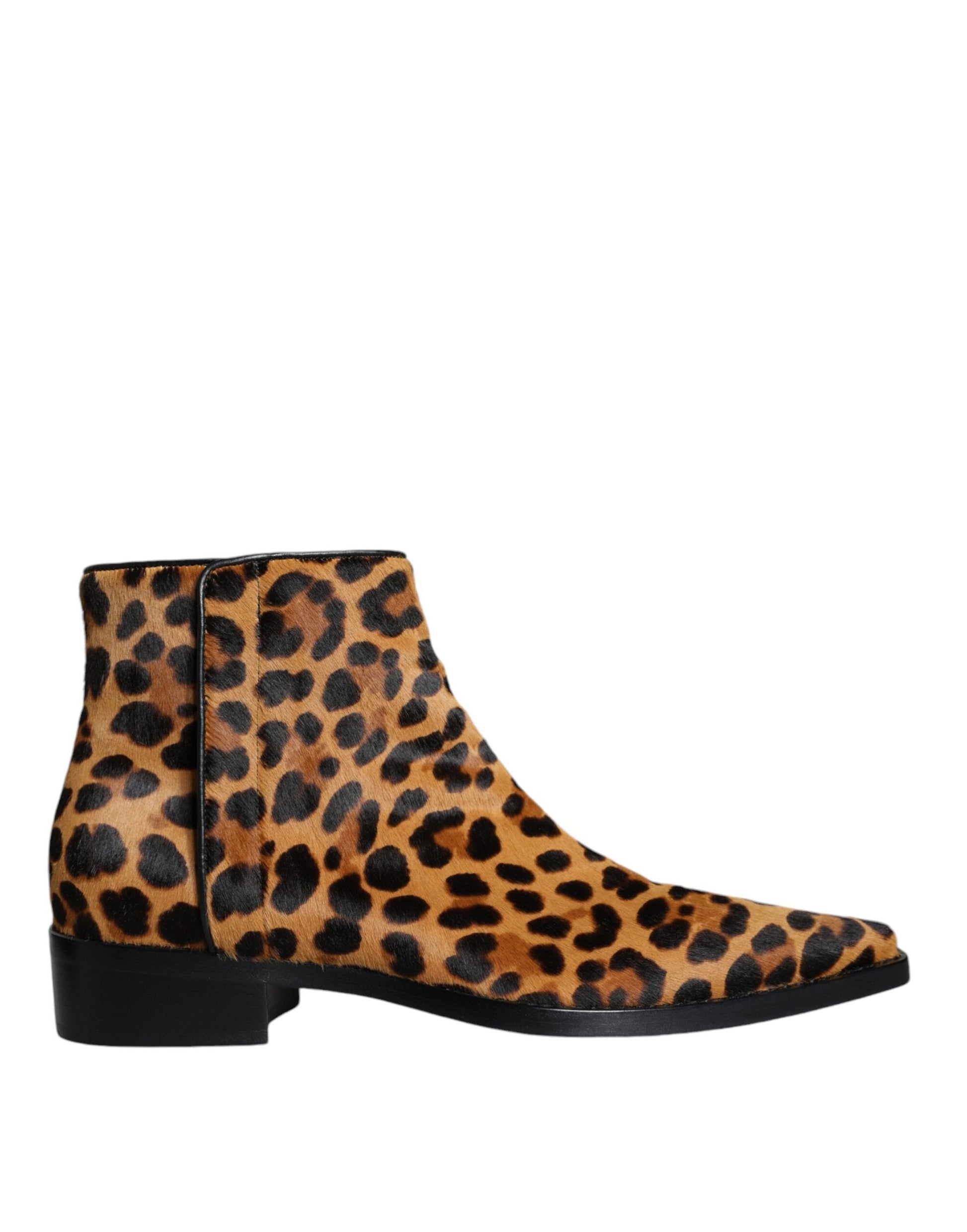 Fashionsarah.com Fashionsarah.com Dolce & Gabbana Brown Leopard Calf Fur Ankle Boots Shoes