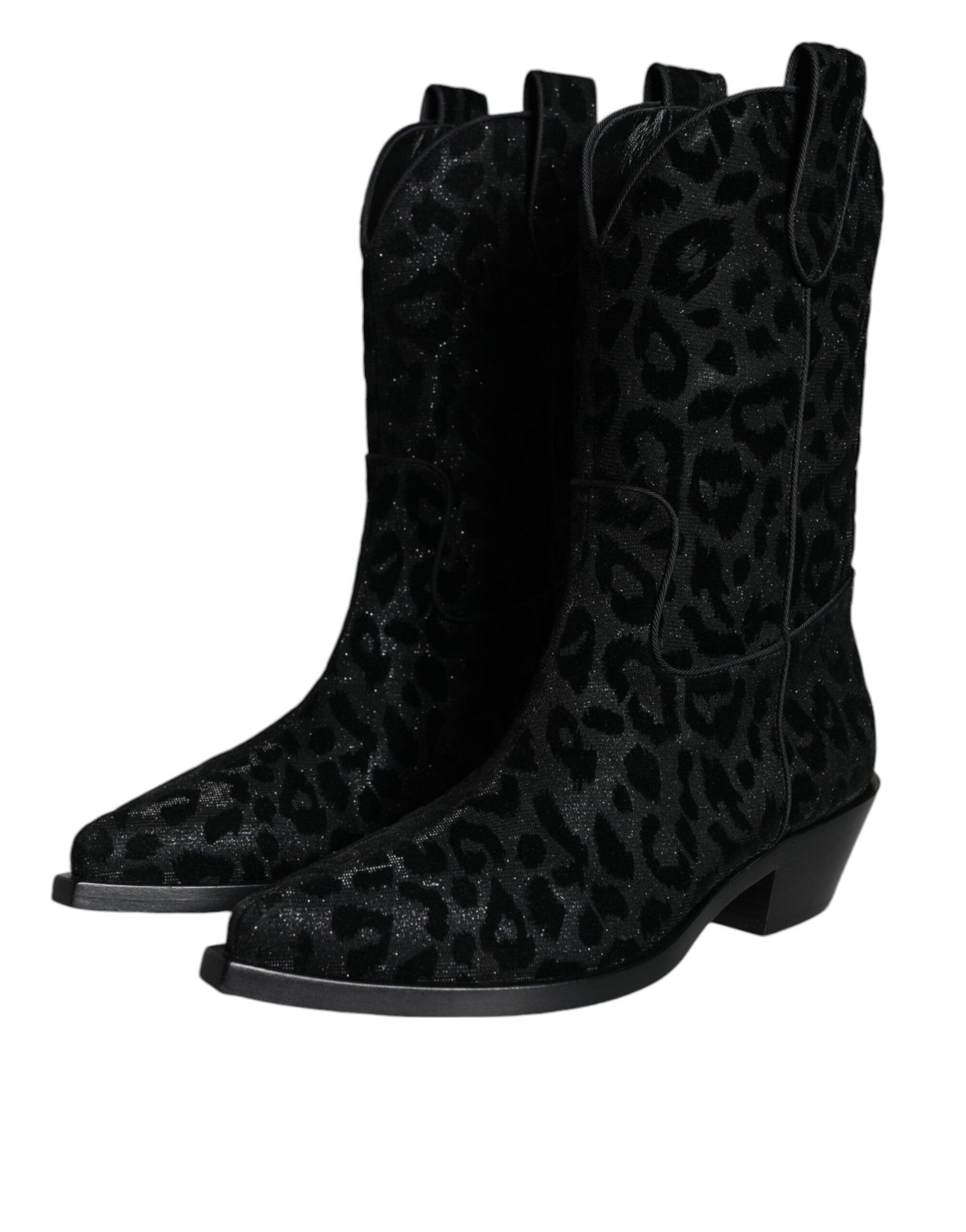 Fashionsarah.com Fashionsarah.com Dolce & Gabbana Black Gray Leopard Cowboy Boots Shoes