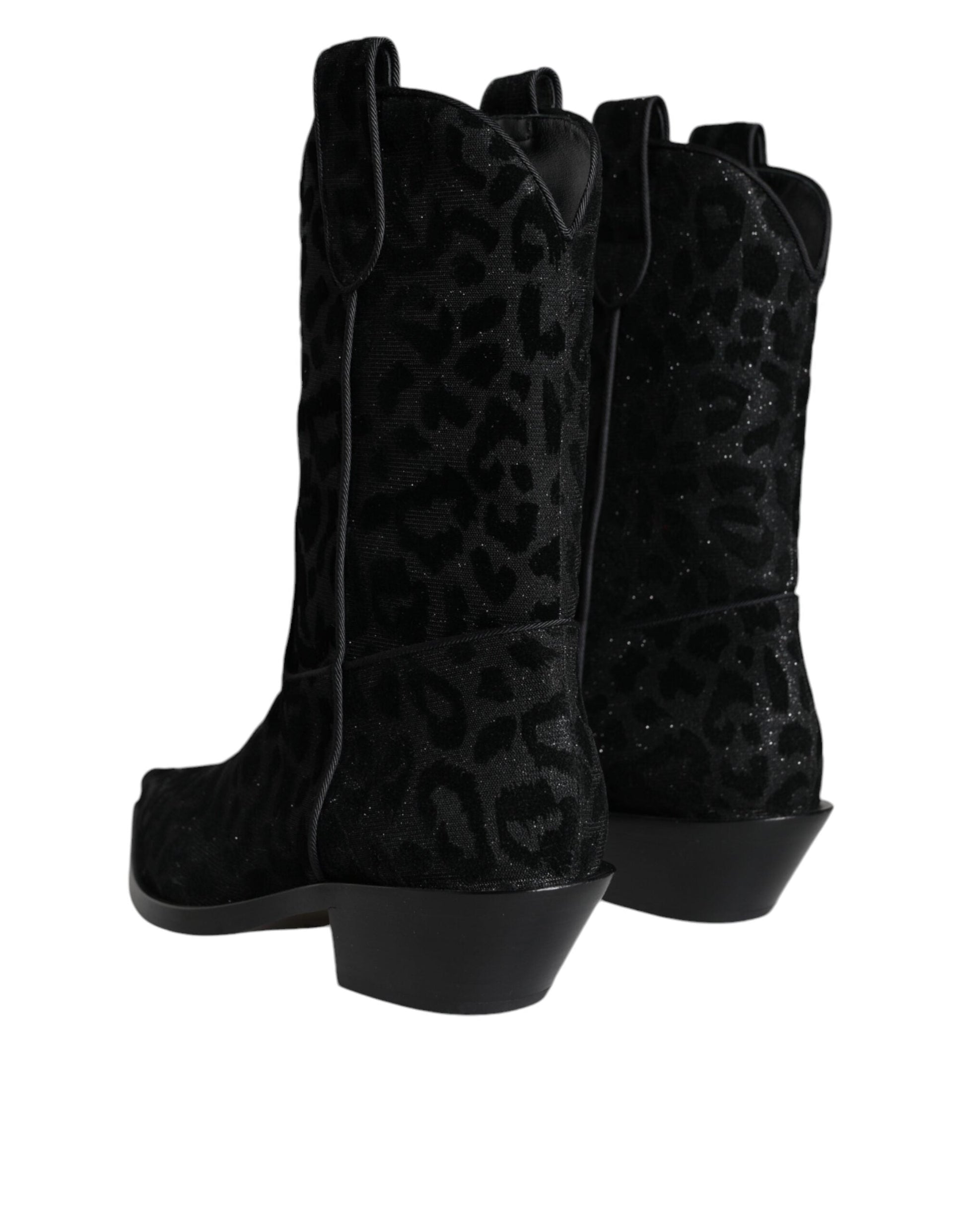 Fashionsarah.com Fashionsarah.com Dolce & Gabbana Black Gray Leopard Cowboy Boots Shoes