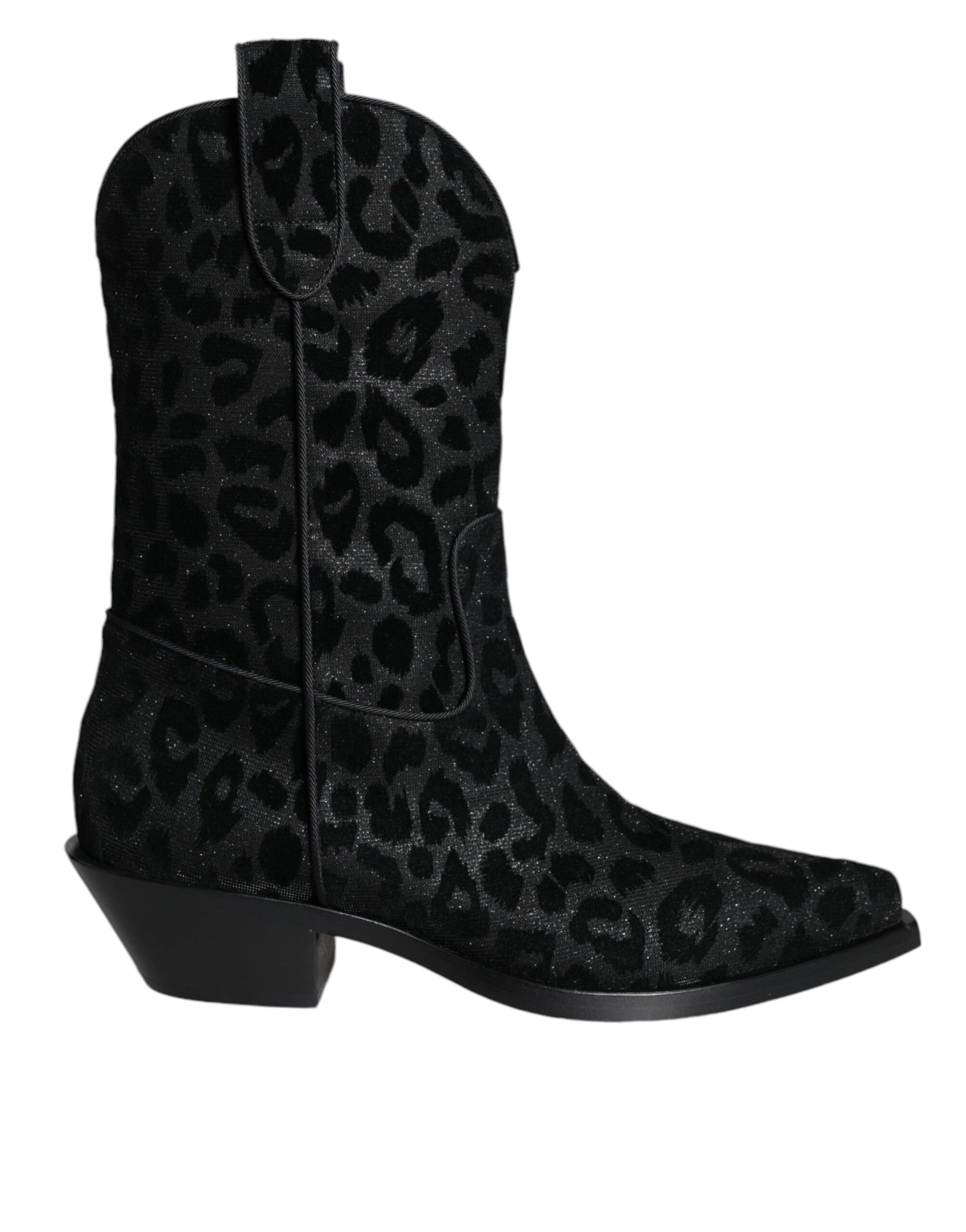 Fashionsarah.com Fashionsarah.com Dolce & Gabbana Black Gray Leopard Cowboy Boots Shoes