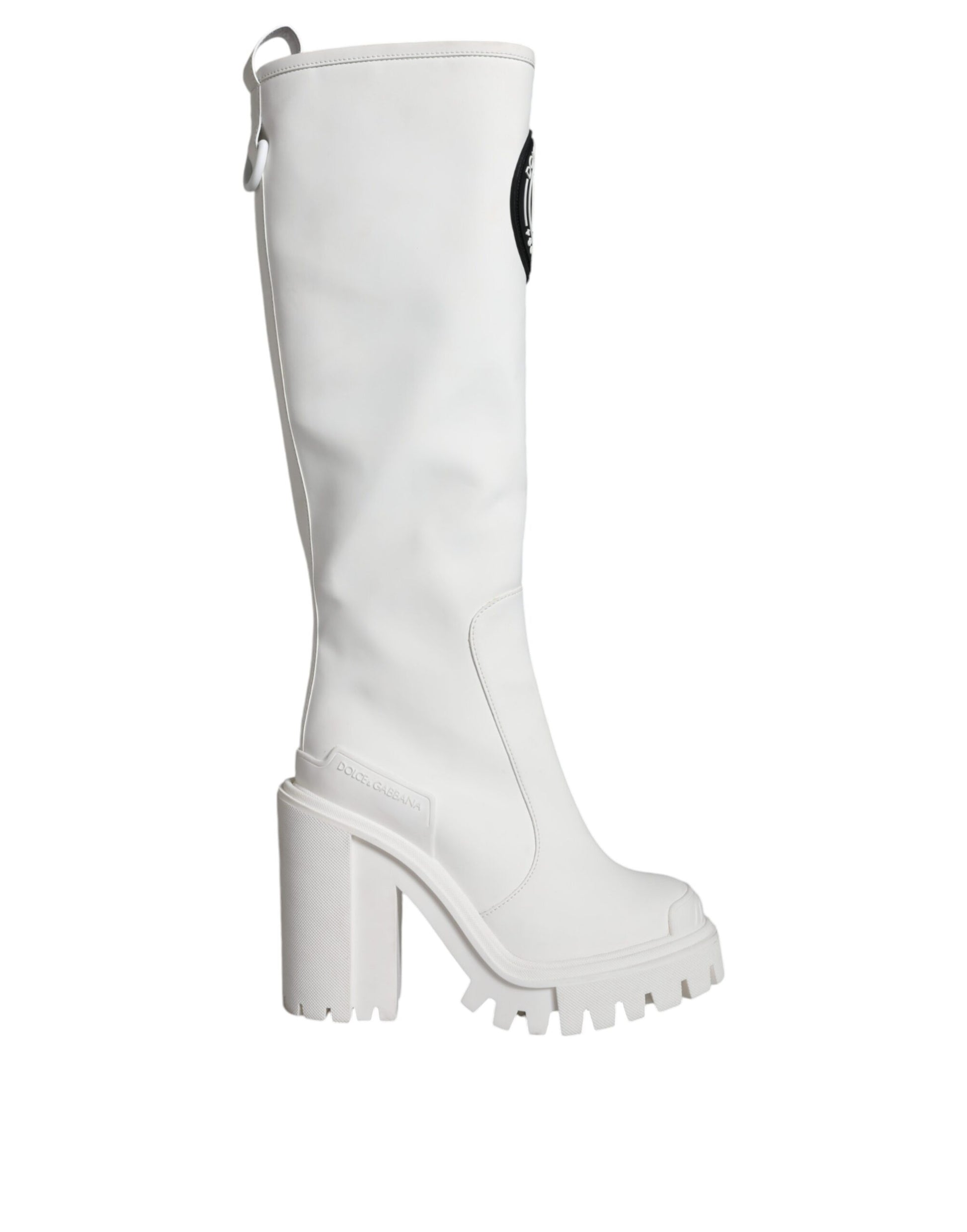 Fashionsarah.com Fashionsarah.com Dolce & Gabbana White Cotton Logo Heels Knee High Boots Shoes