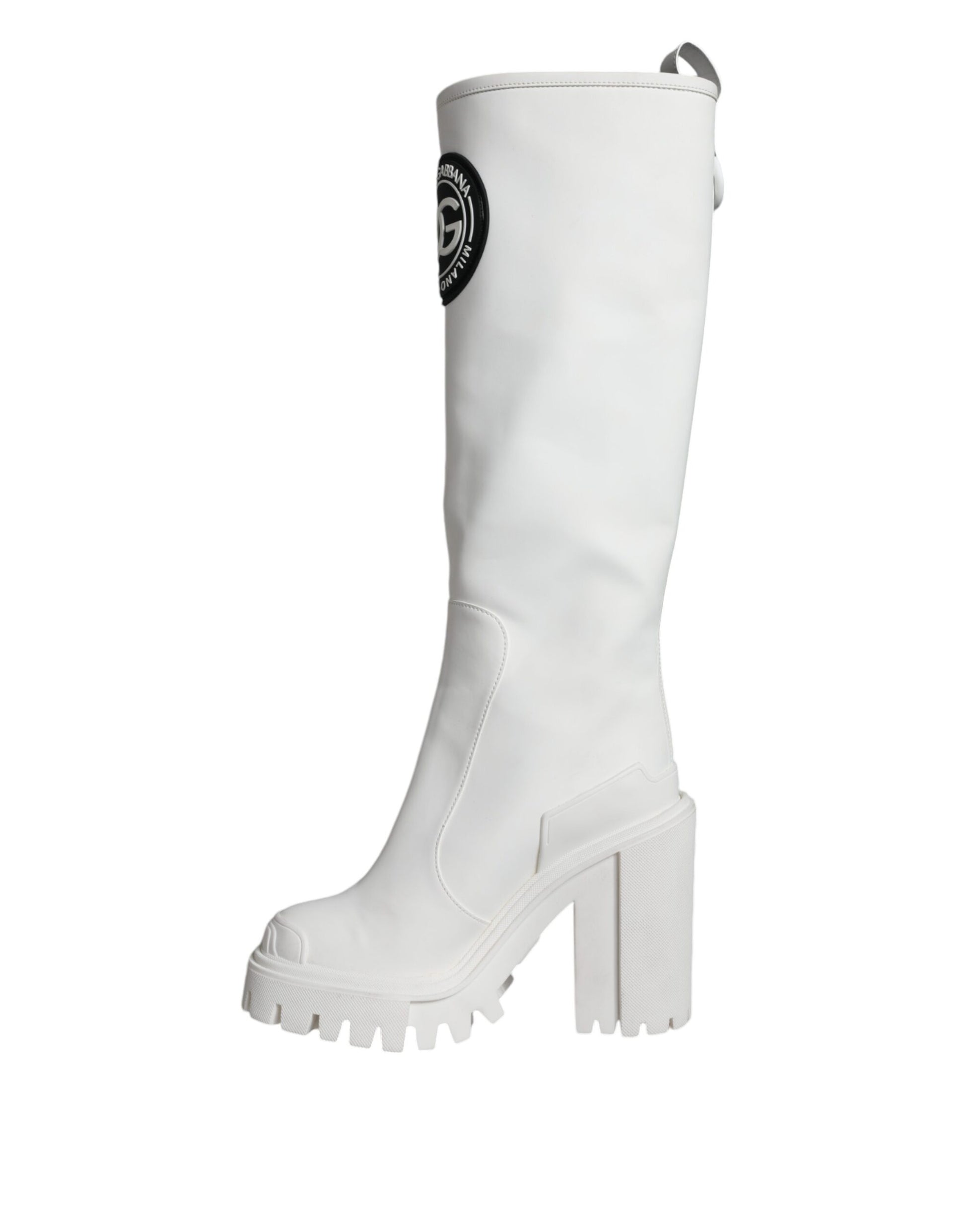 Fashionsarah.com Fashionsarah.com Dolce & Gabbana White Cotton Logo Heels Knee High Boots Shoes