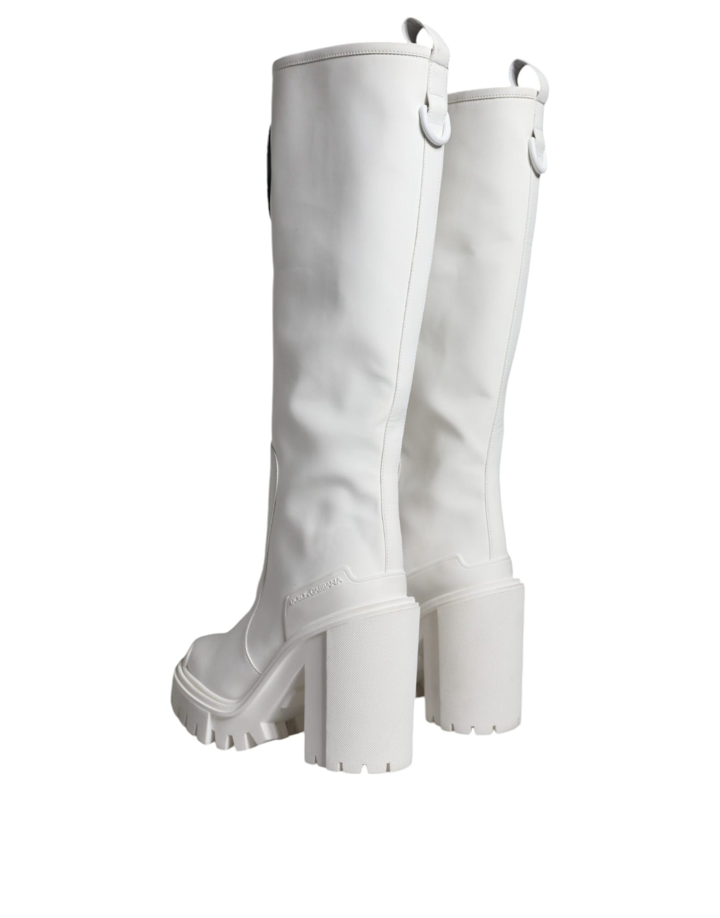 Fashionsarah.com Fashionsarah.com Dolce & Gabbana White Cotton Logo Heels Knee High Boots Shoes