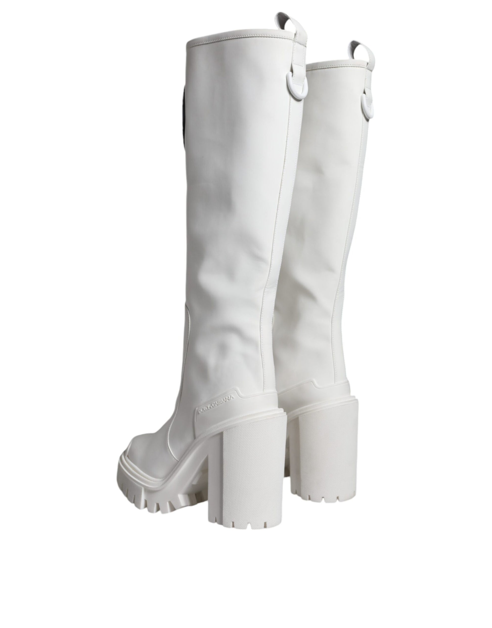 Fashionsarah.com Fashionsarah.com Dolce & Gabbana White Cotton Logo Heels Knee High Boots Shoes