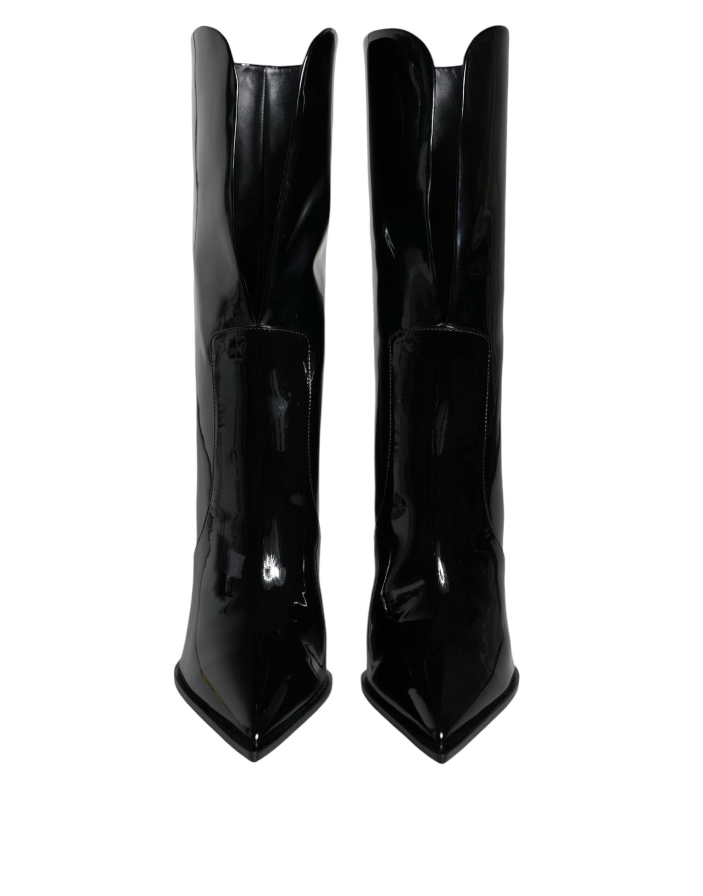 Fashionsarah.com Fashionsarah.com Dolce & Gabbana Black Patent Leather Mid Calf Boots Shoes