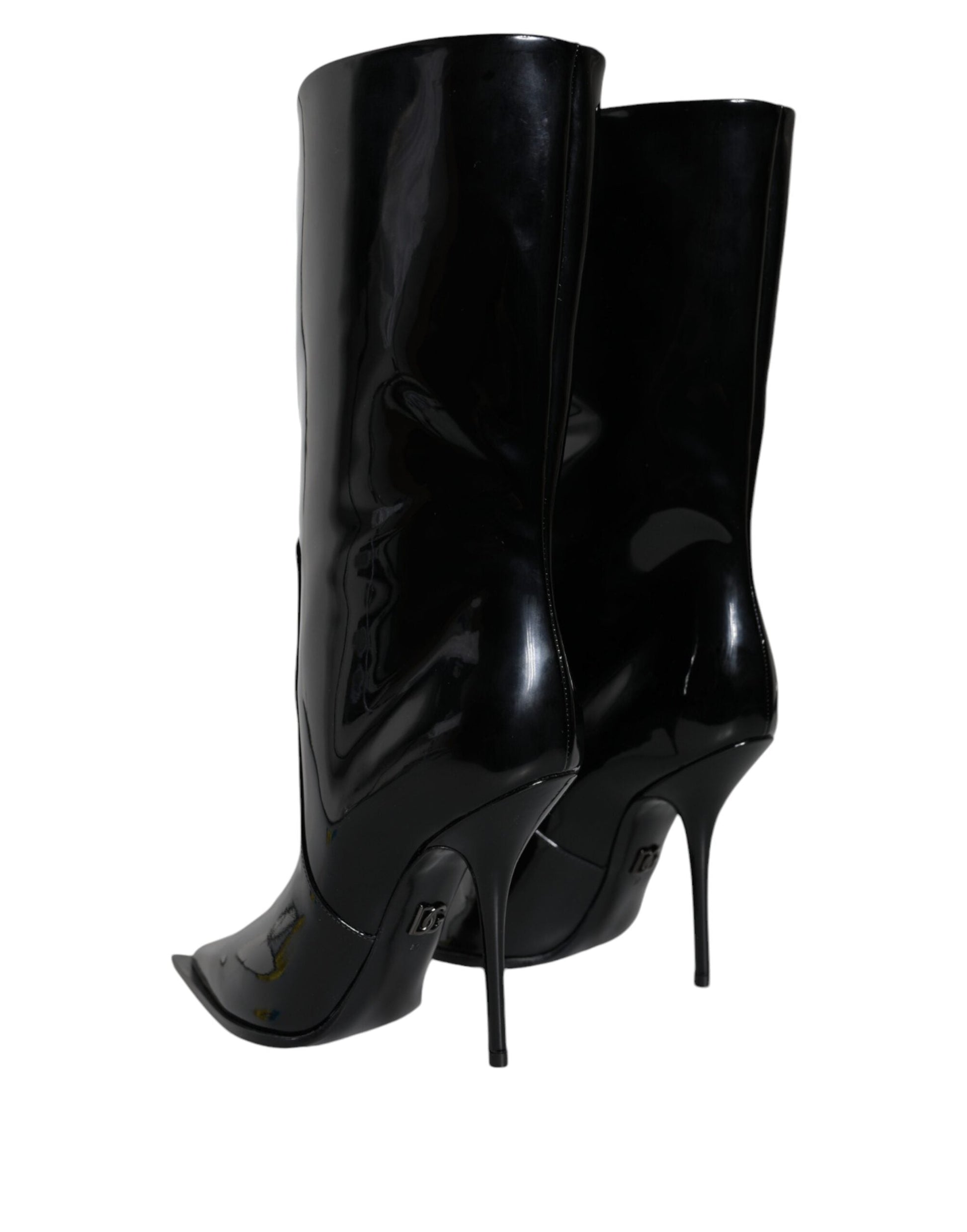 Fashionsarah.com Fashionsarah.com Dolce & Gabbana Black Patent Leather Mid Calf Boots Shoes