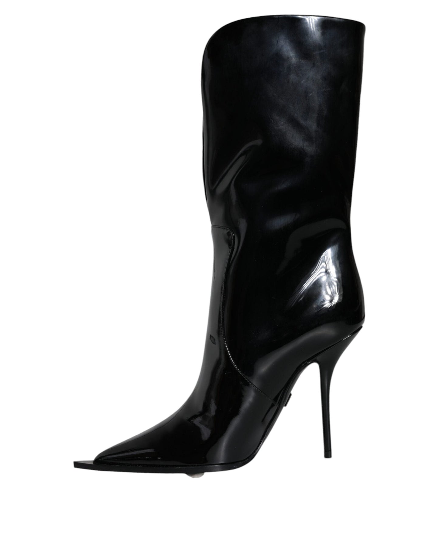 Fashionsarah.com Fashionsarah.com Dolce & Gabbana Black Patent Leather Mid Calf Boots Shoes