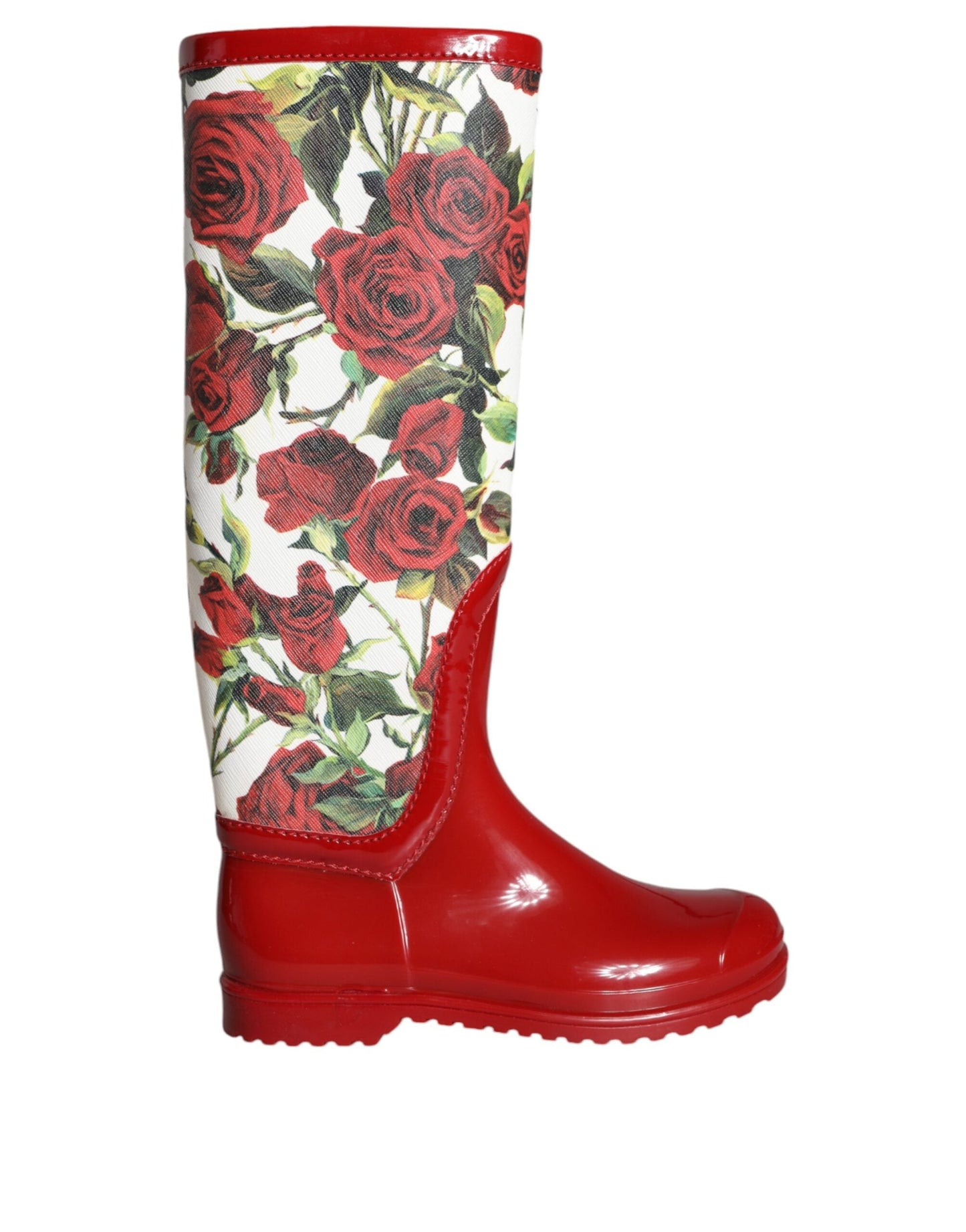 Fashionsarah.com Fashionsarah.com Dolce & Gabbana Red Floral Rubber Knee High Flat Boots Shoes