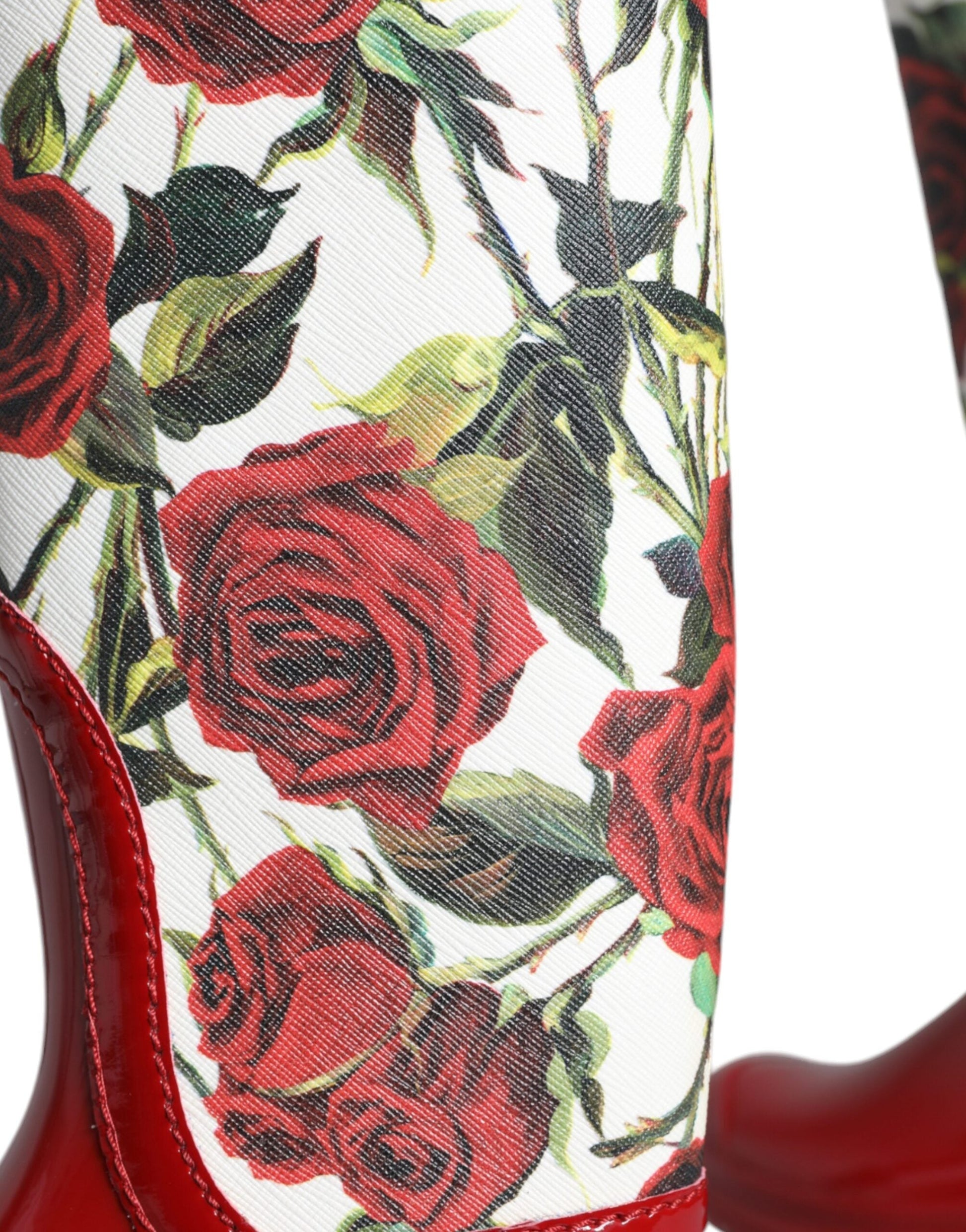 Fashionsarah.com Fashionsarah.com Dolce & Gabbana Red Floral Rubber Knee High Flat Boots Shoes