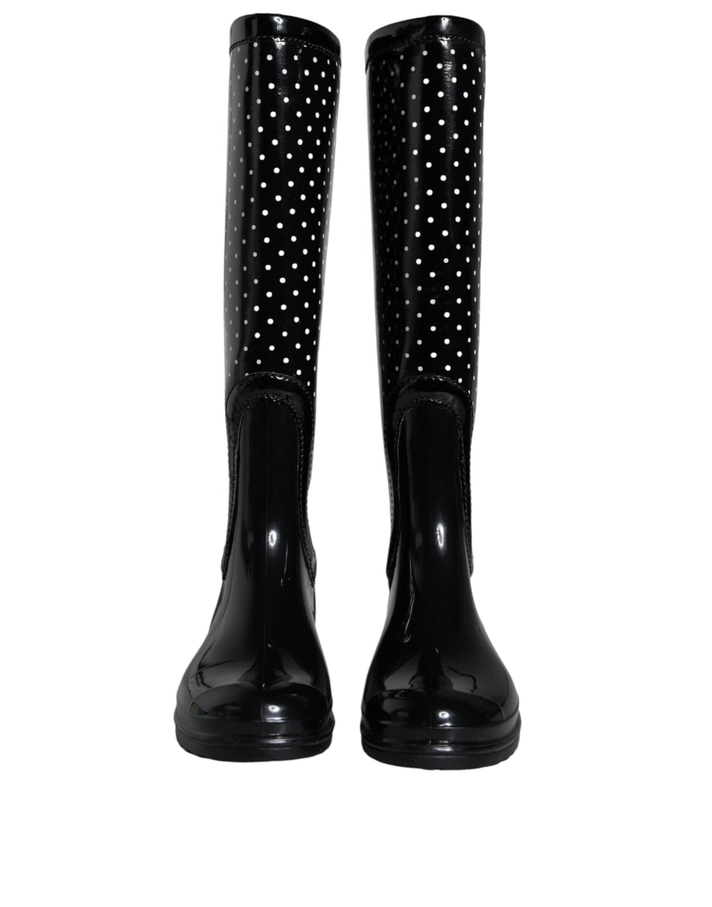 Fashionsarah.com Fashionsarah.com Dolce & Gabbana Black Polka Dot Rubber Knee High Boots Shoes