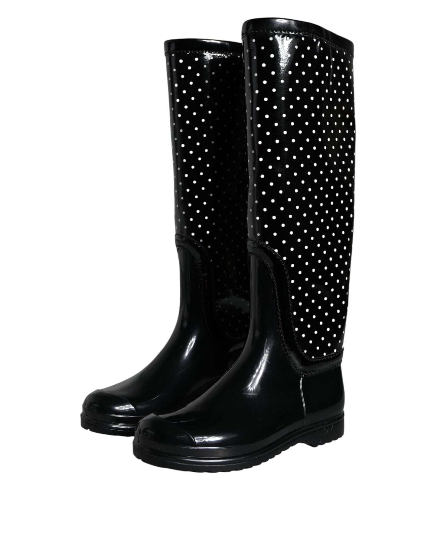 Fashionsarah.com Fashionsarah.com Dolce & Gabbana Black Polka Dot Rubber Knee High Boots Shoes