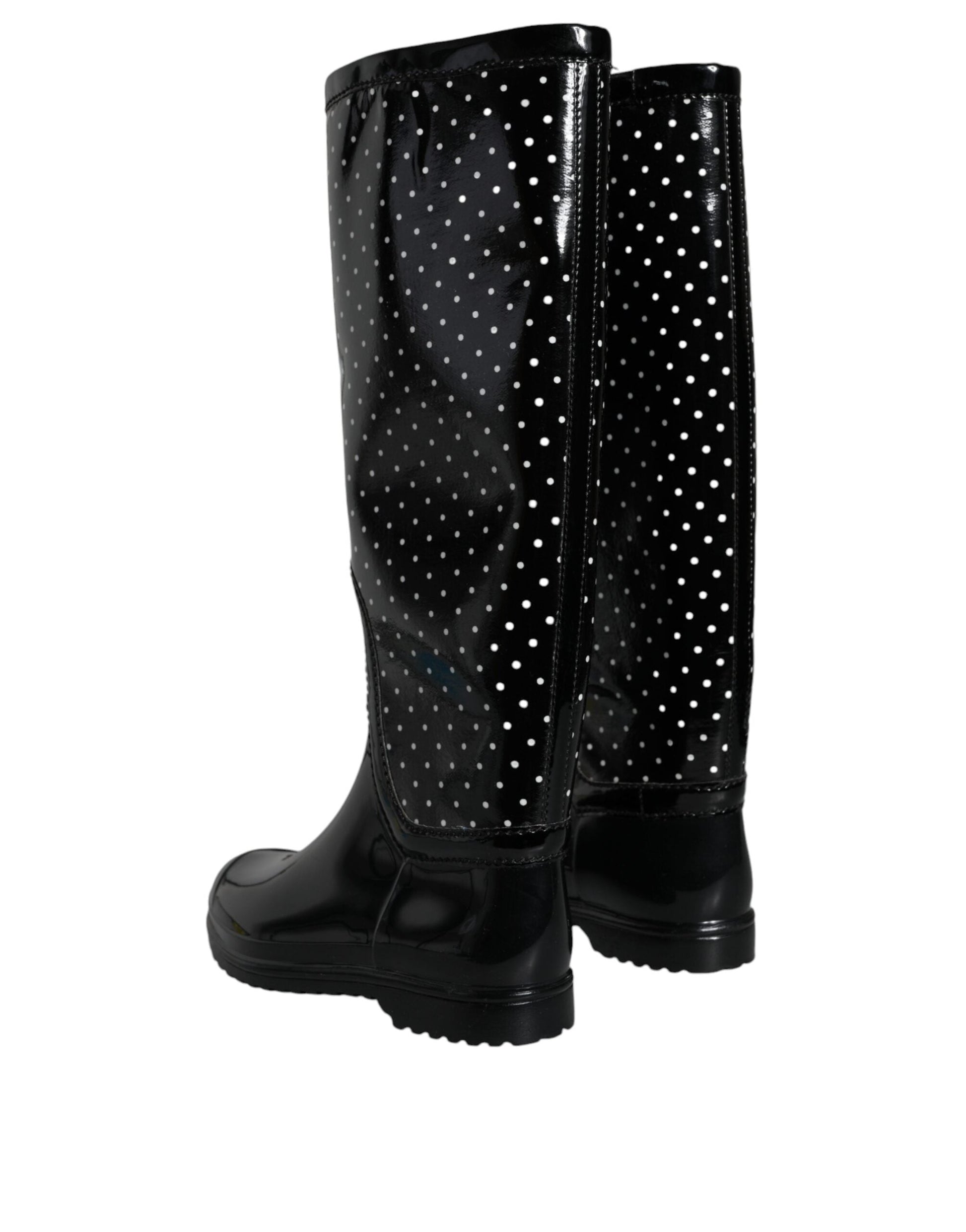 Fashionsarah.com Fashionsarah.com Dolce & Gabbana Black Polka Dot Rubber Knee High Boots Shoes