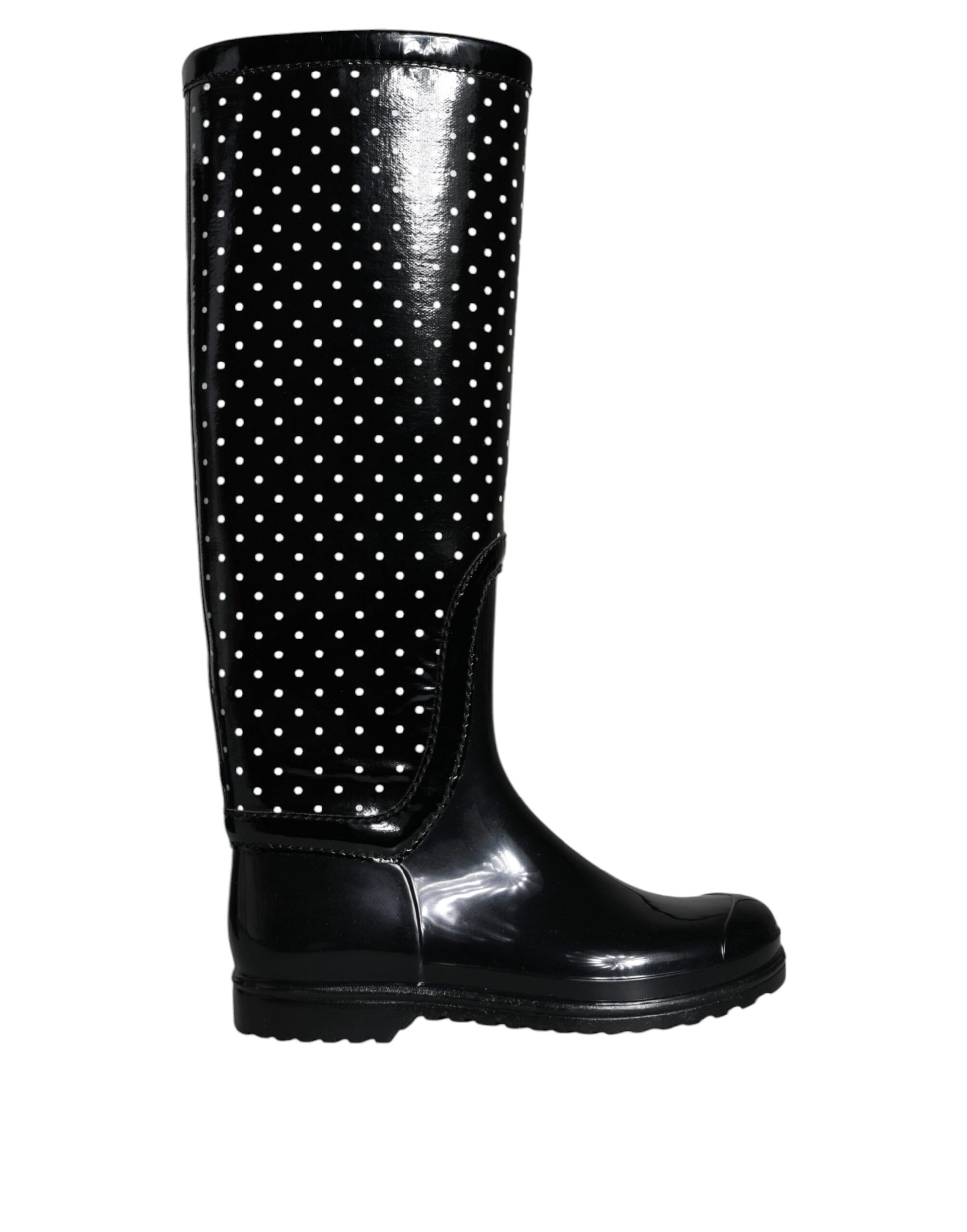 Fashionsarah.com Fashionsarah.com Dolce & Gabbana Black Polka Dot Rubber Knee High Boots Shoes