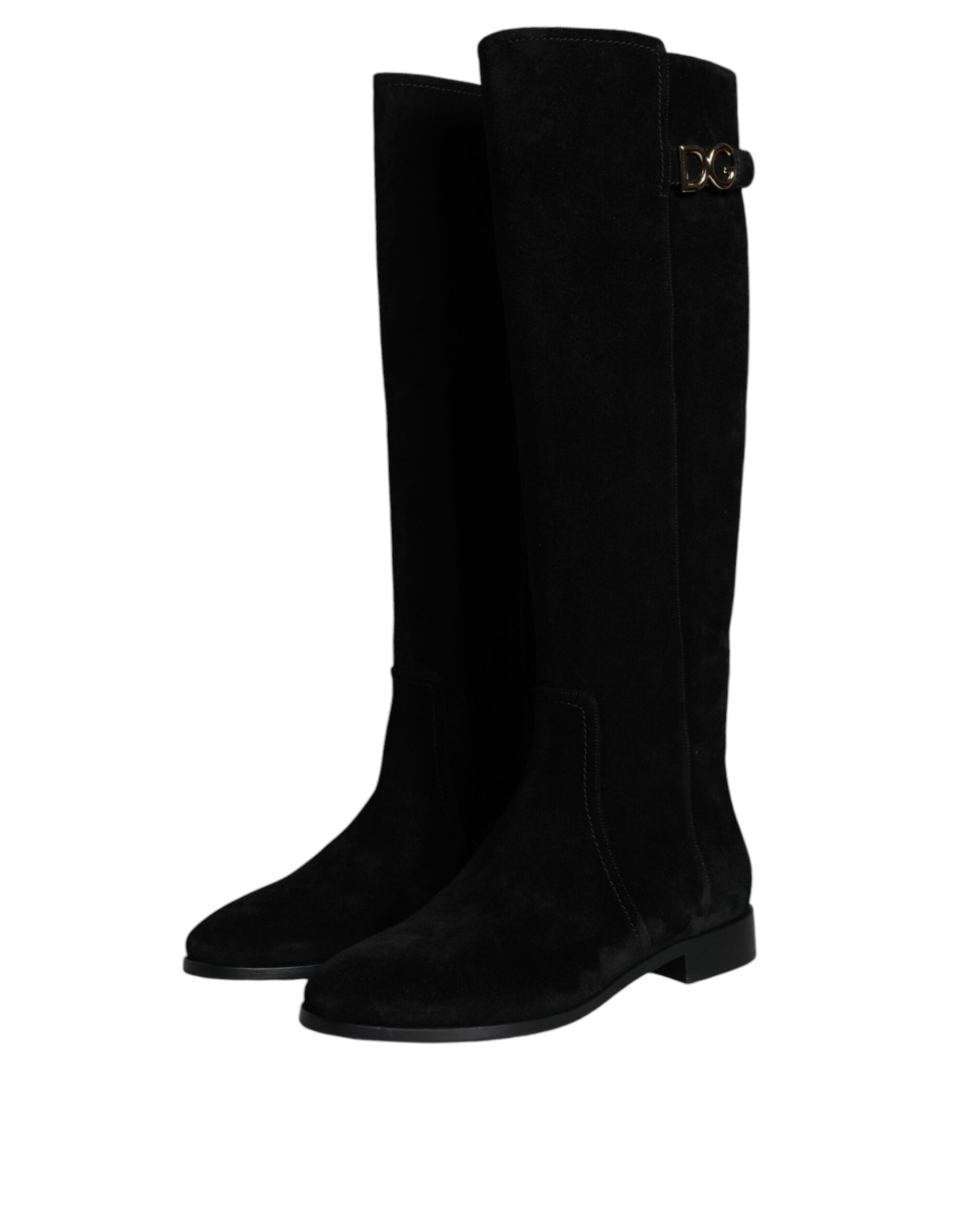 Dolce & Gabbana Black Suede Leather Knee High Boots Shoes | Fashionsarah.com