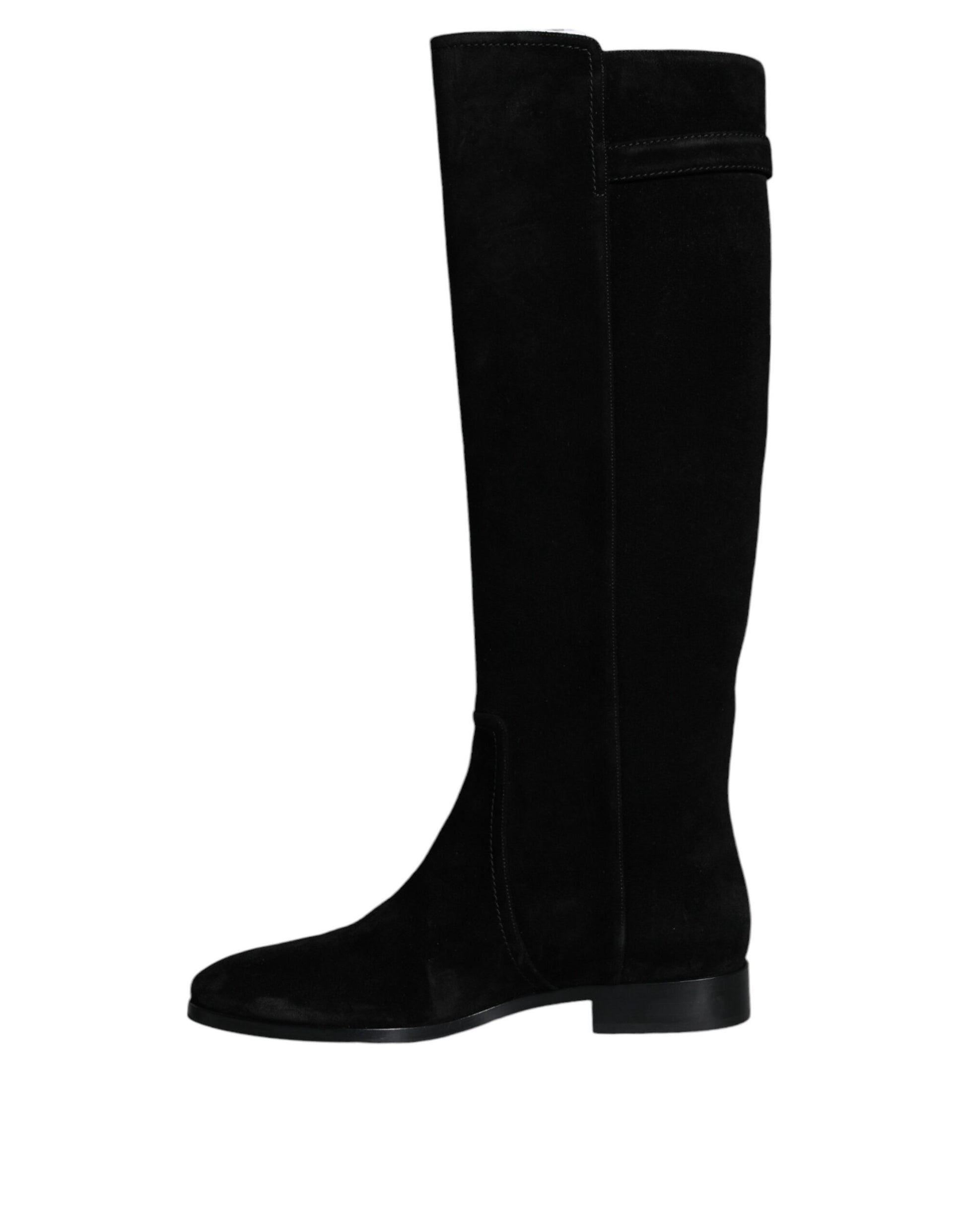 Dolce & Gabbana Black Suede Leather Knee High Boots Shoes | Fashionsarah.com